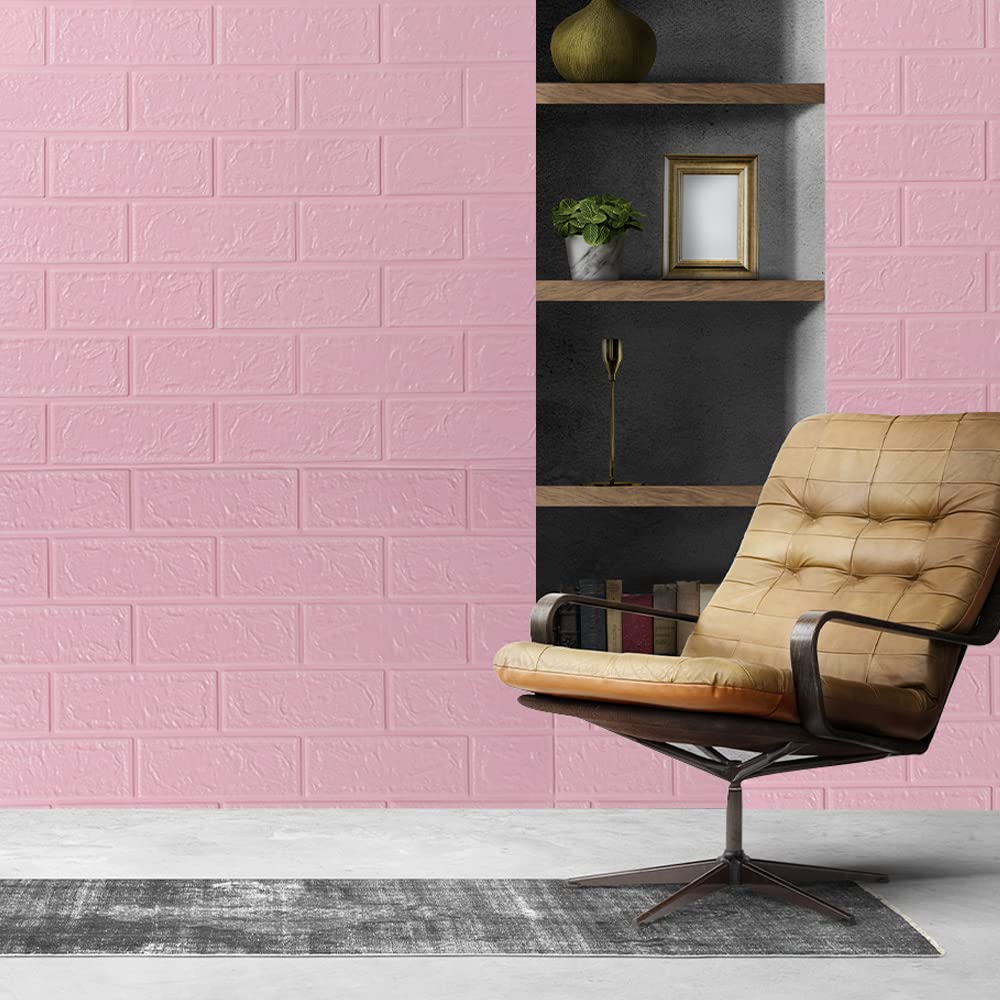 Pack of 2: 3D Brick Pattern Wallpaper | Easy Peel & Stick | 70 cm x 77 cm Each | Soft Pink Foam