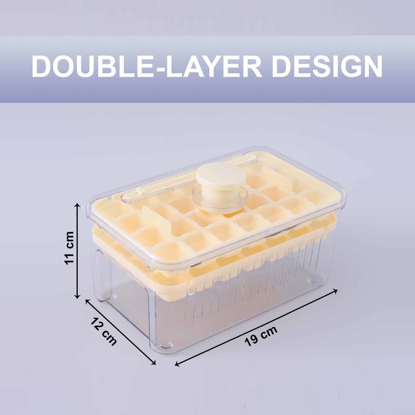 Pack of 4: 2 Layer Ice Cube Trays - 56 Molds, One-Press Demolding | Includes Ice Scoop | Beige