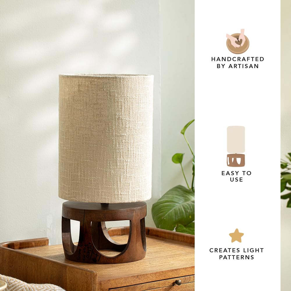 Ellementry Gren Wooden Table Lamp for Bedroom | Bedside Lamp for Bedroom| Eco- Friendly Table Lamp for Living Room | Sustainable Home D�cor Items | Bedroom D�cor | Walnut