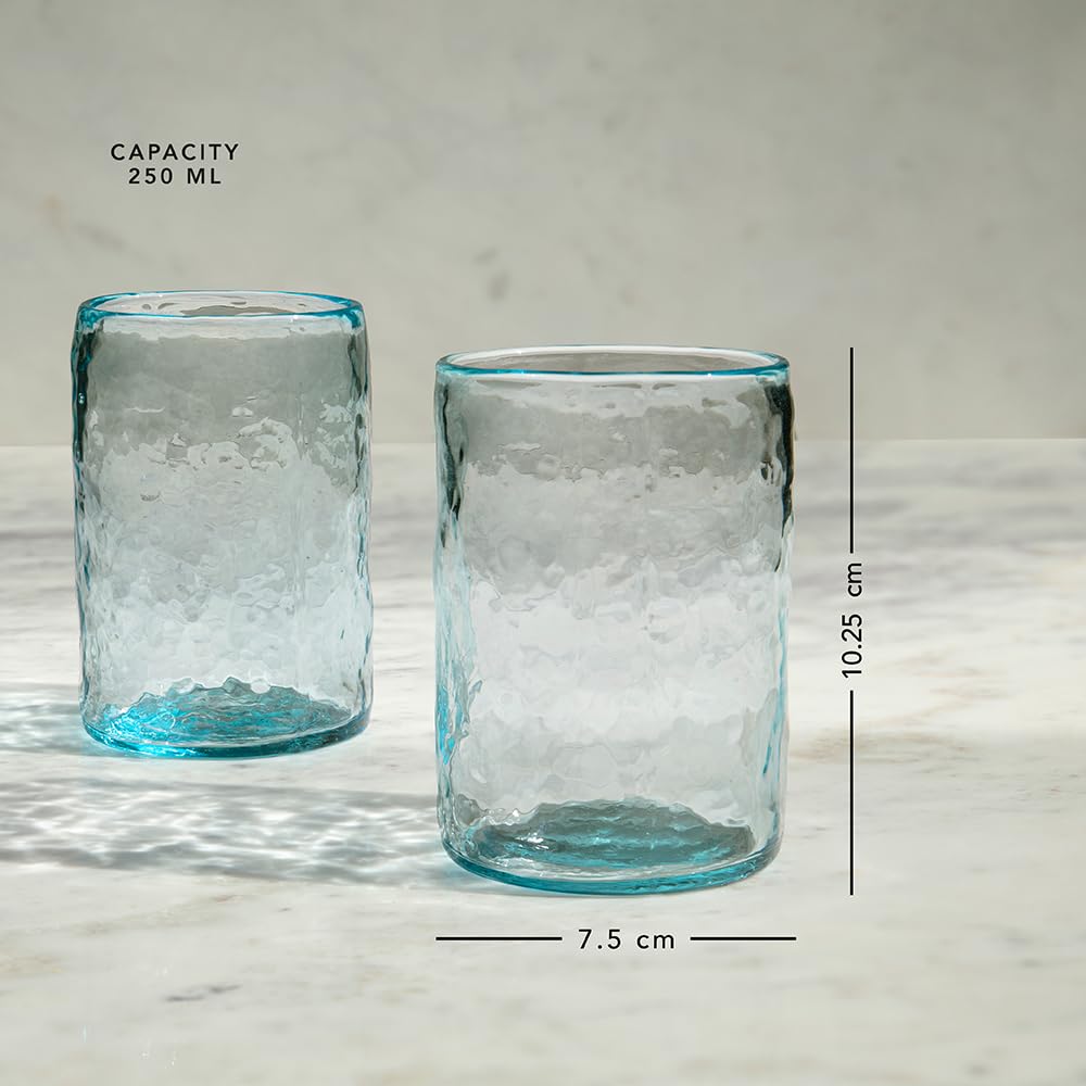 Pack of 2: Quoise Glass Tumblers - Reusable, Leak Proof | 350 ml | Transparent Cylindrical | For Home & Office