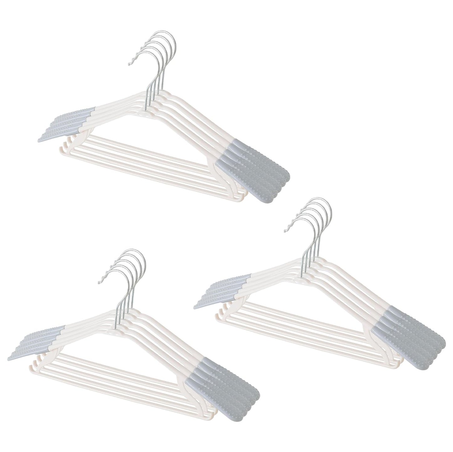 Set of 15: Cloth Hangers with Zinc Plated Steel Hooks | Durable & Rust-Resistant | Grey