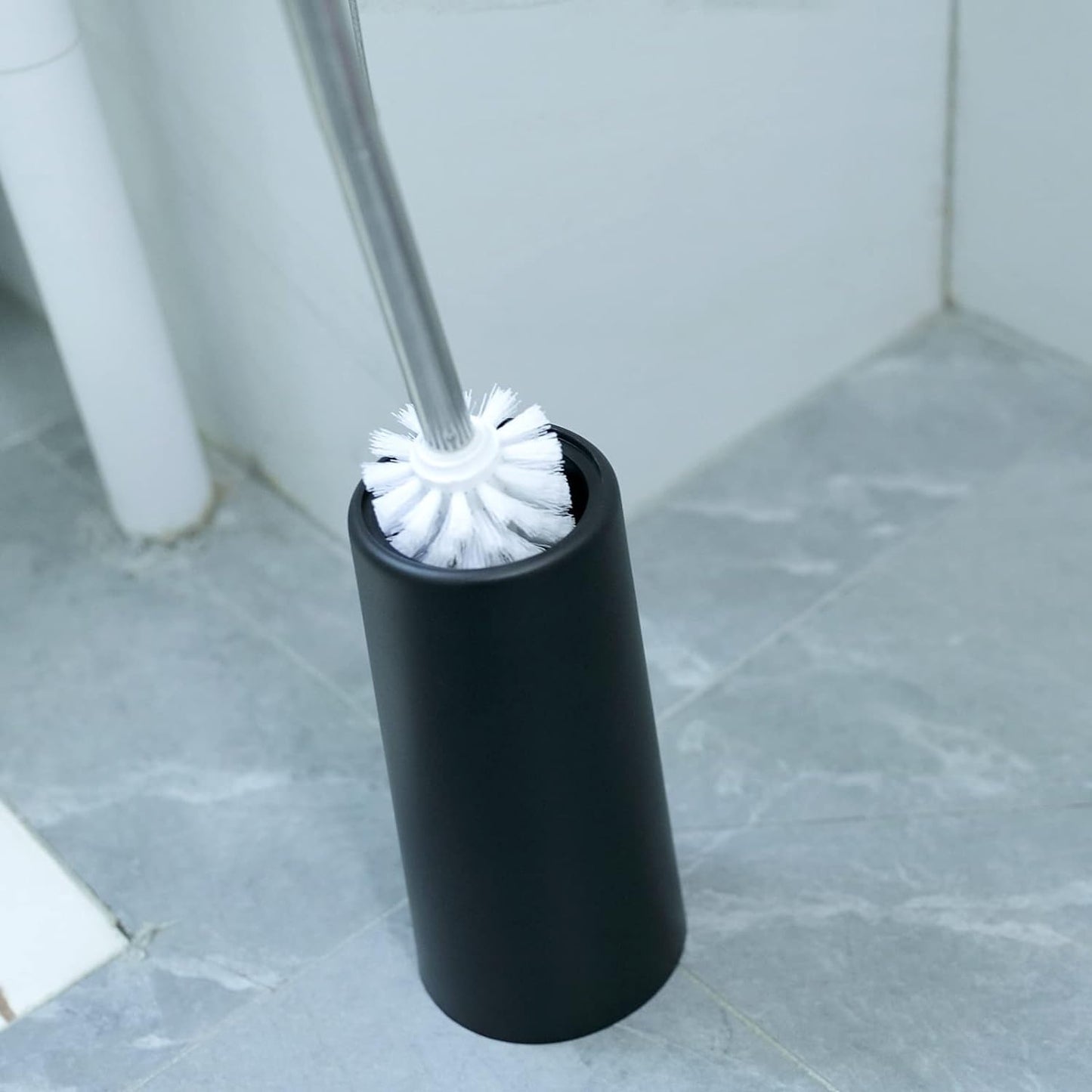 Kuber Industries Stainless Steel Toilet Brush with Holder|480|Pack Of 2|Black