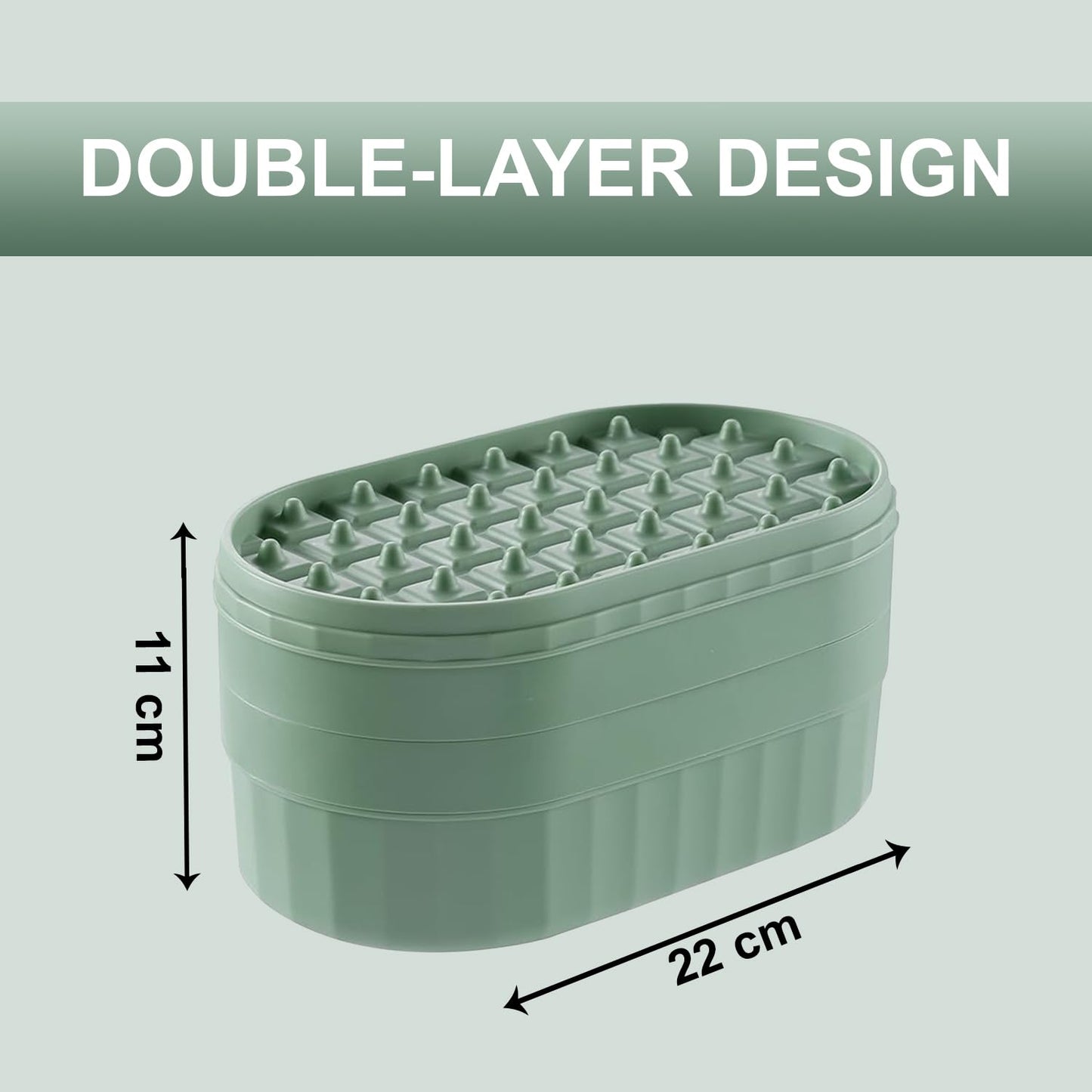 Kuber Industries Pack of 2| 2 Layer Ice Cube Tray with Lid | Ice Cube Storage Box with Ice Scoop | 72 Ice Cube Molds for Freezing | One-Press Demolding | BPA Free | Green