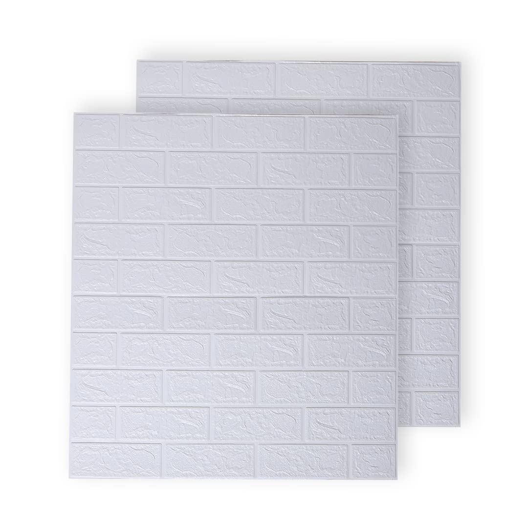 Pack of 2: 3D Foam Brick Pattern Wallpaper | Easy Peel, Stick & Remove | 70cm x 77cm | White