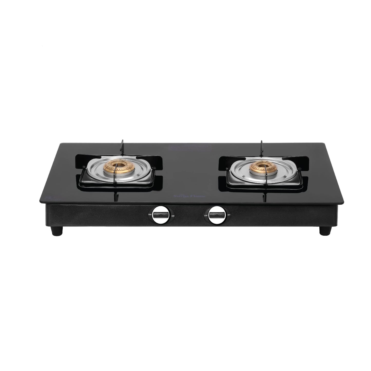 Gas Stove: 2 Burner LPG with Glass Top & Stainless Steel Body | 2 Drip Trays | Black | 2 Years Warranty