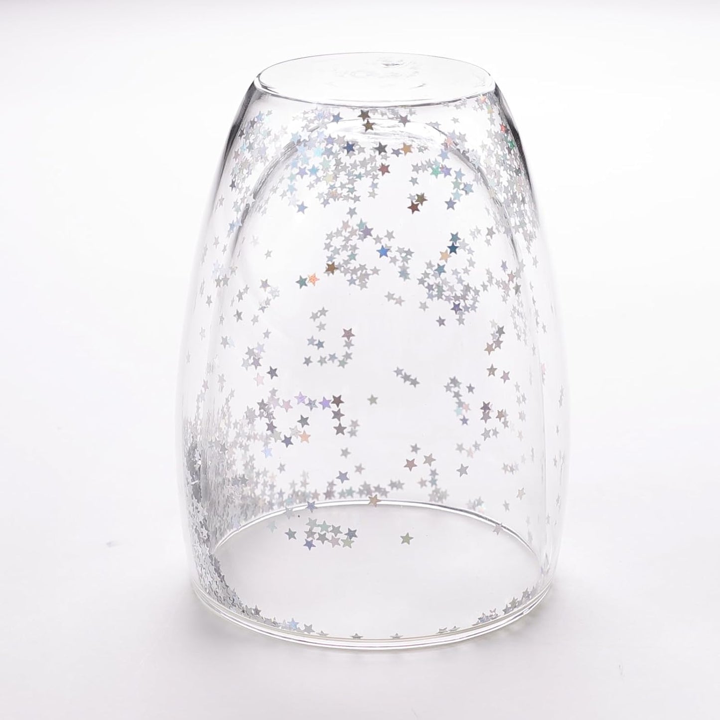 Kuber Industries 4 Pcs Star Sequin Glasses | Double Walled Borosilicate Glass | High Thermal Resistance | Microwave & Dishwasher Safe | 350 ML | Pack of 2 | Transparent