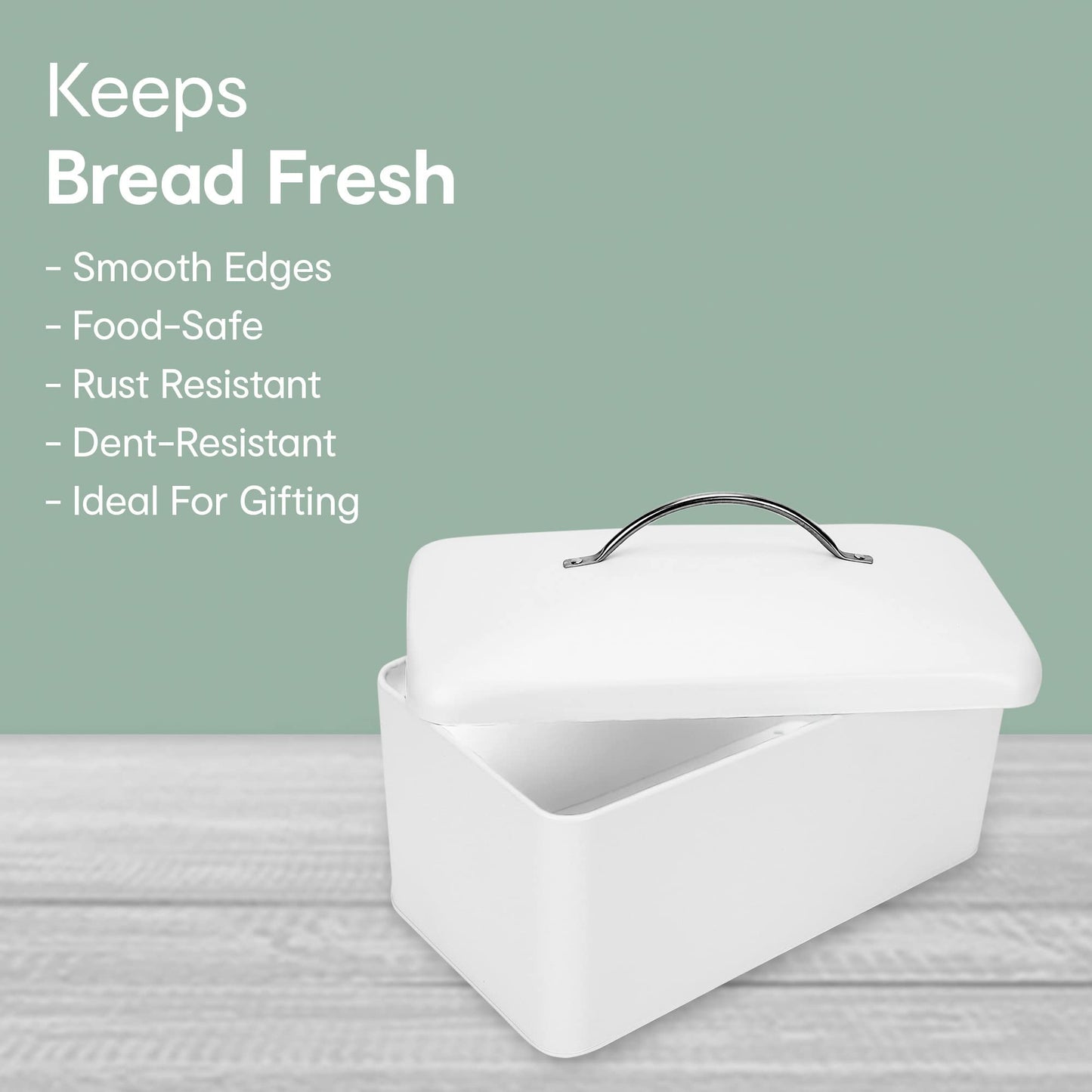 Anko Stainless Steel & Powder Coated Iron Bread Bin/Food Storage with Handle for Kitchen Shelf| Rust-Resistant, Dent- Resistant | Bread Storage Box for Kitchen | White | 21.5 Cm (H)