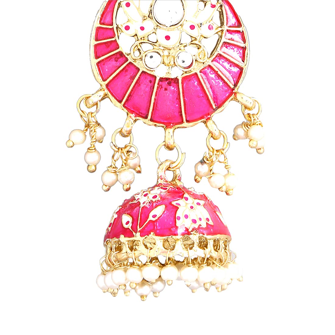 Yellow Chimes Pink Meenakari Jhumka Earrings - Traditional wear