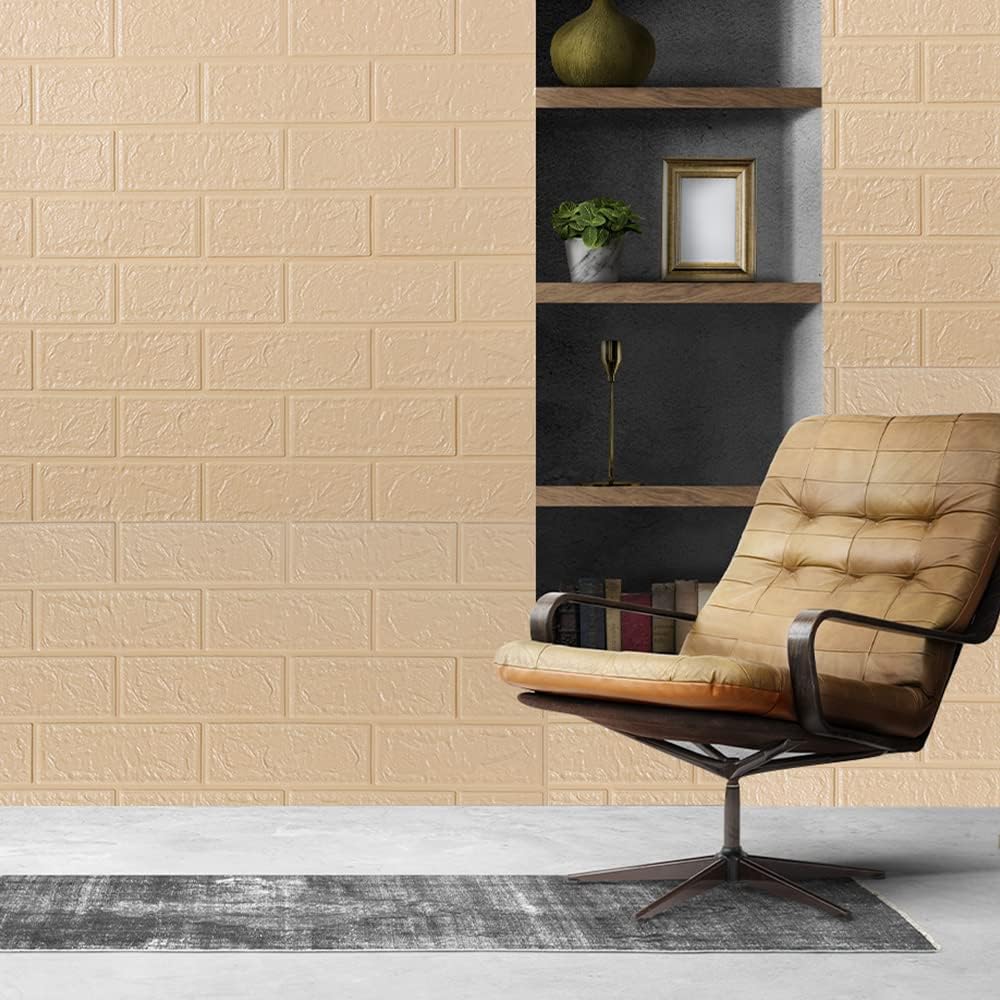 Pack of 4: Foam Brick Pattern 3D Wallpaper - Soft PE Foam, Easy to Apply | Set of 5 Sheets | 70 cm X 77 cm