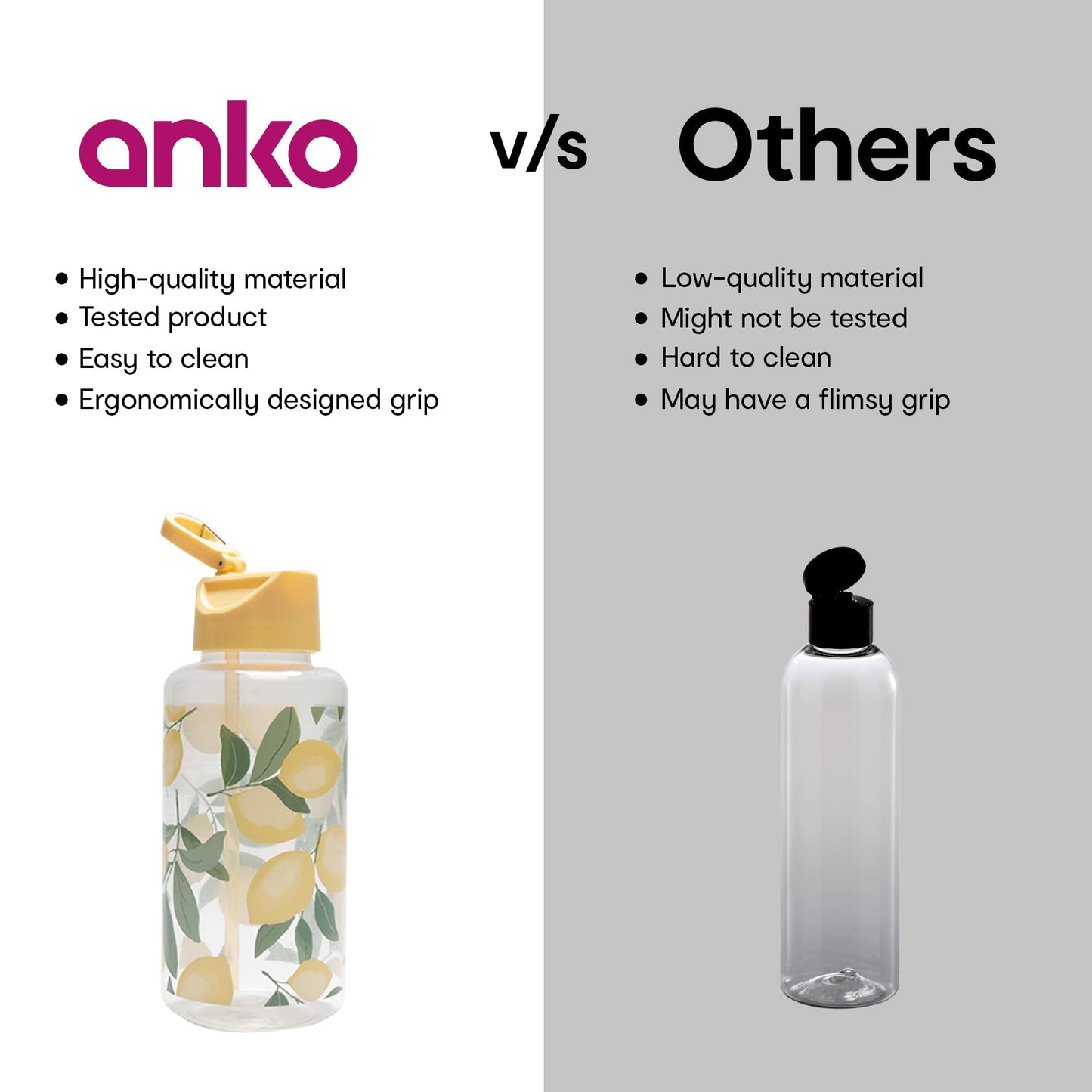1 L Plastic Sipper Water Bottle - Non-Toxic, Leak Proof, Lightweight | Flip-Top Lid & Straw | Leaf Print