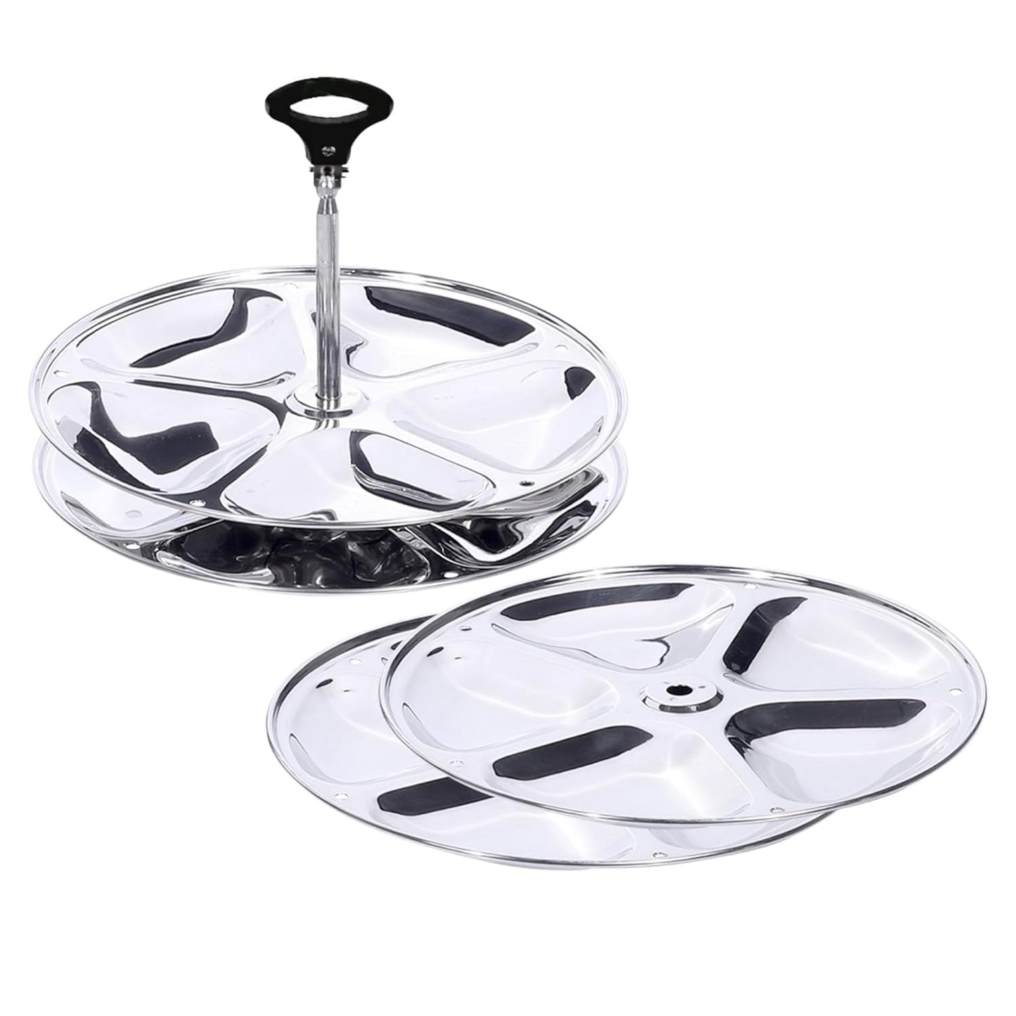 Pack of 2: Stainless Steel Idli Plates - Removable, Cool Grip Handle | Round & Triangle | 32 & 20 Idlis