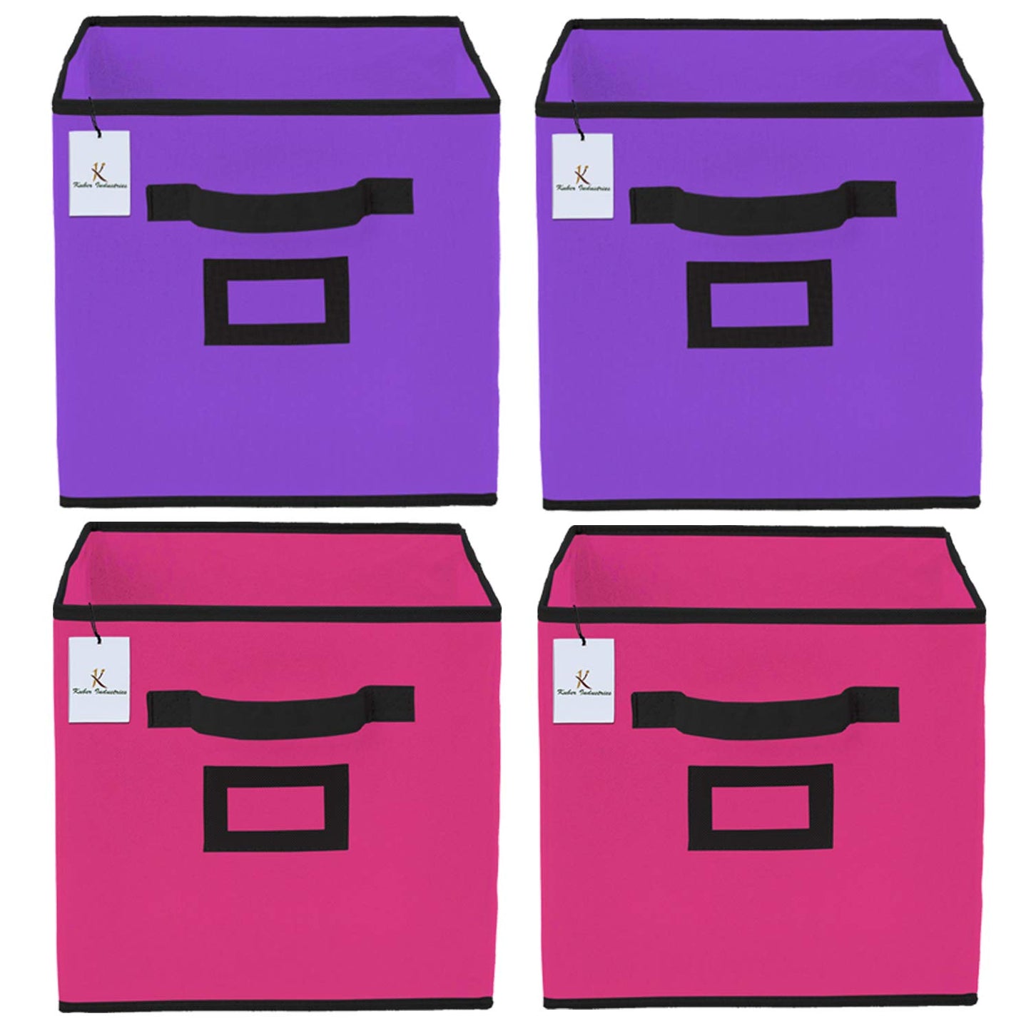 Combo: Non Woven 4-Piece Small Foldable Storage Organiser Cubes | Square | Pink & Purple