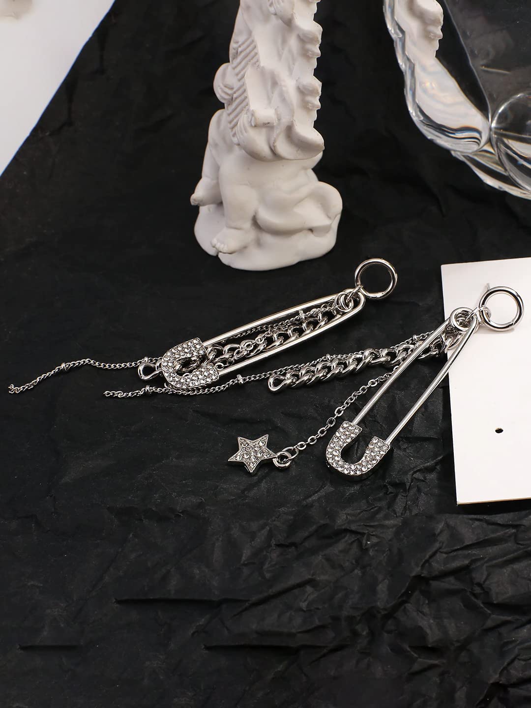 Yellow Chimes silver tone earrings - elegant party wear
