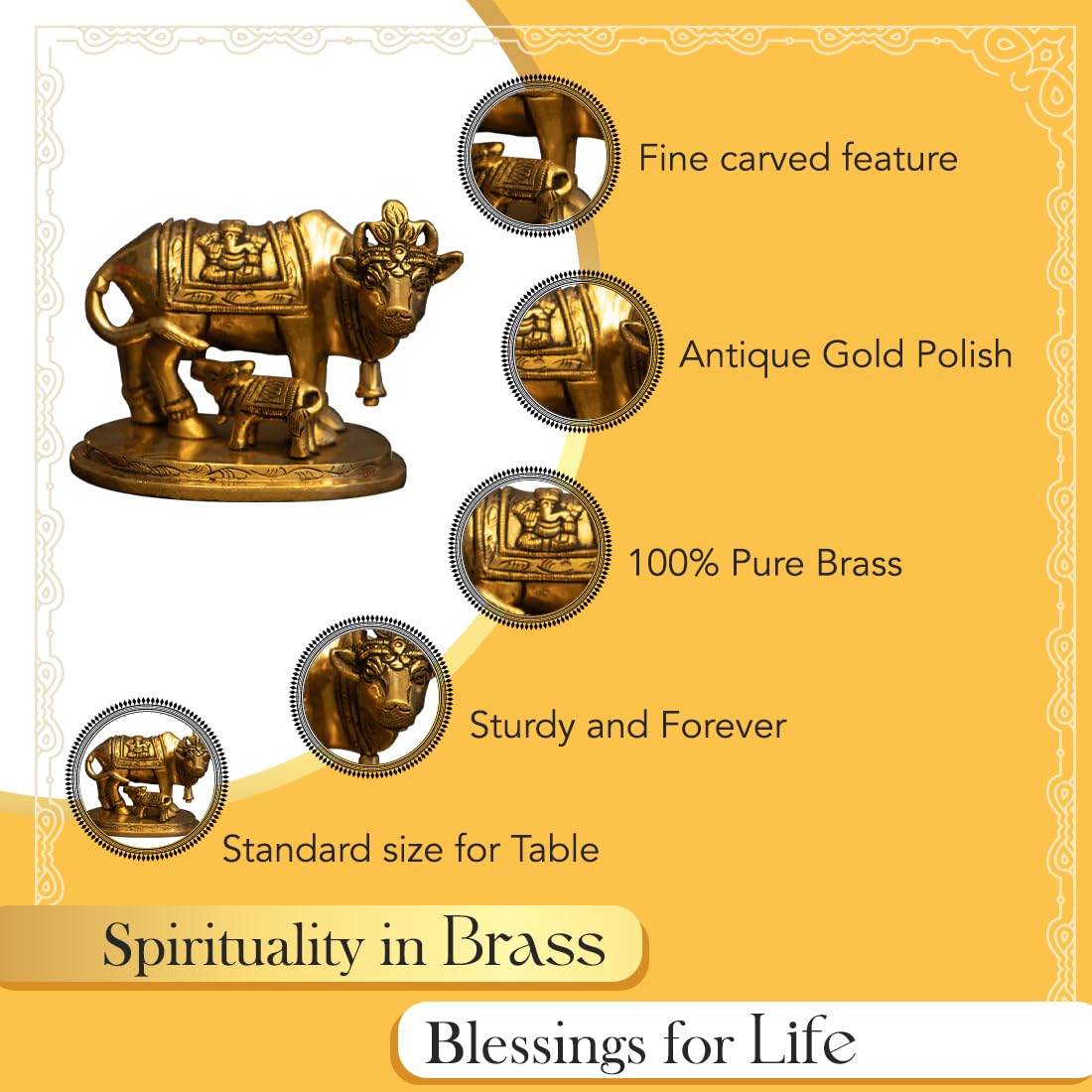 Ekhasa 100% Brass Kamdhenu Cow with Calf Vastu Idol | Komatha Cow with Calf statue for Pooja | Kamdhenu Cow and Calf Statue Idols for Home Decor, Vastu, Feng Shui and Pooja Room