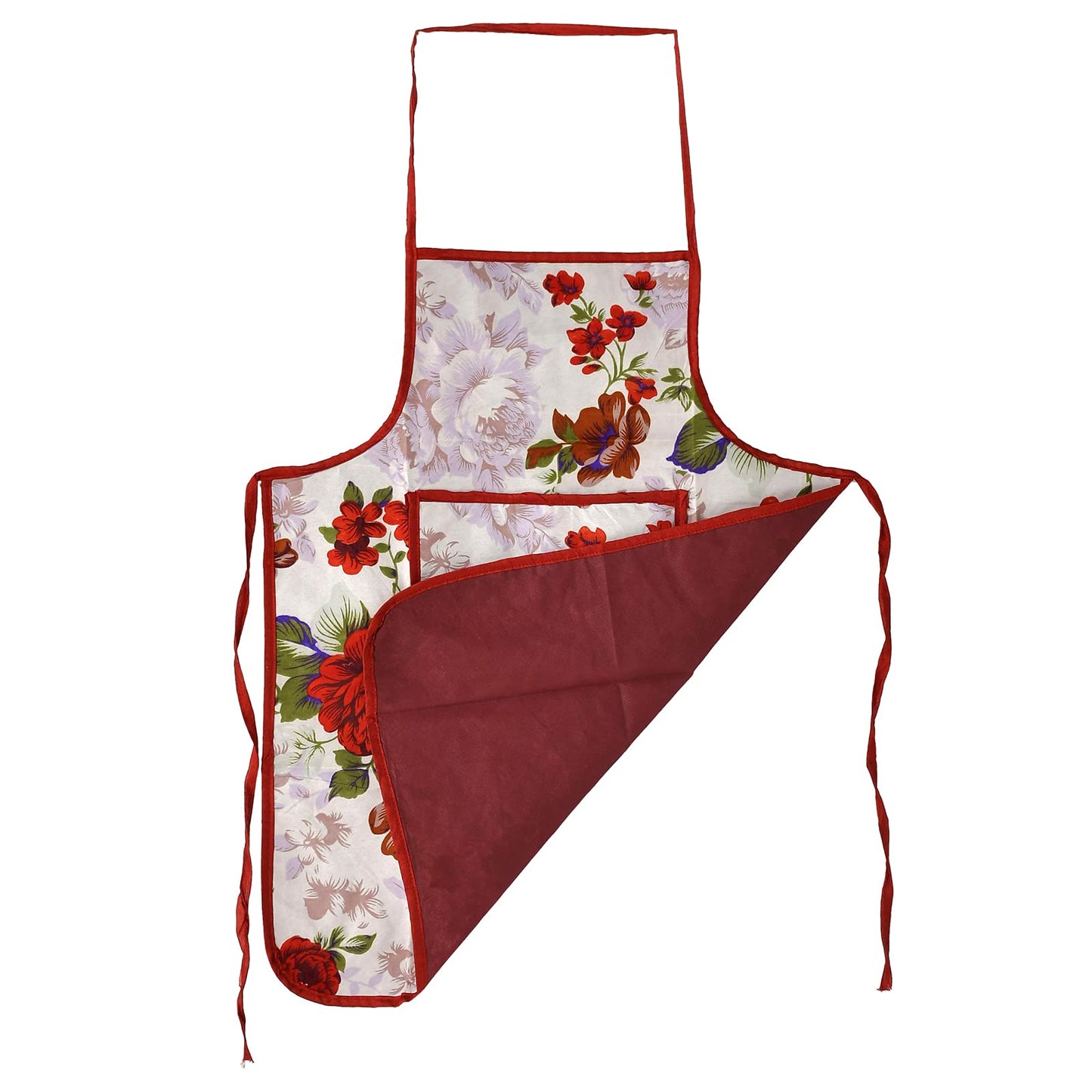 Kuber Industries Flower Printed Apron with 1Front Pocket, Pack of 2 (Red)