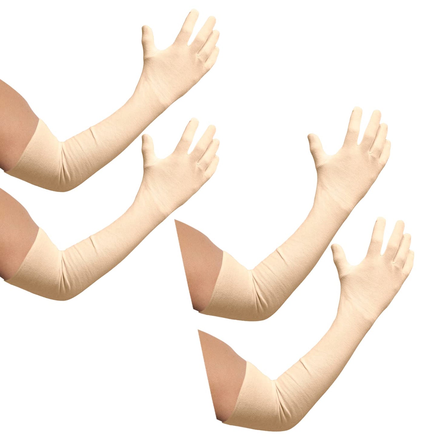 Pack of 2: Full Arm Cotton Sleeves Gloves - UV & Dust Protection | Summer Use | Unisex | Cream