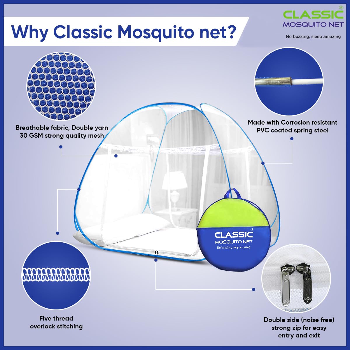 Classic Mosquito Net - Foldable Machardani for Travel Use