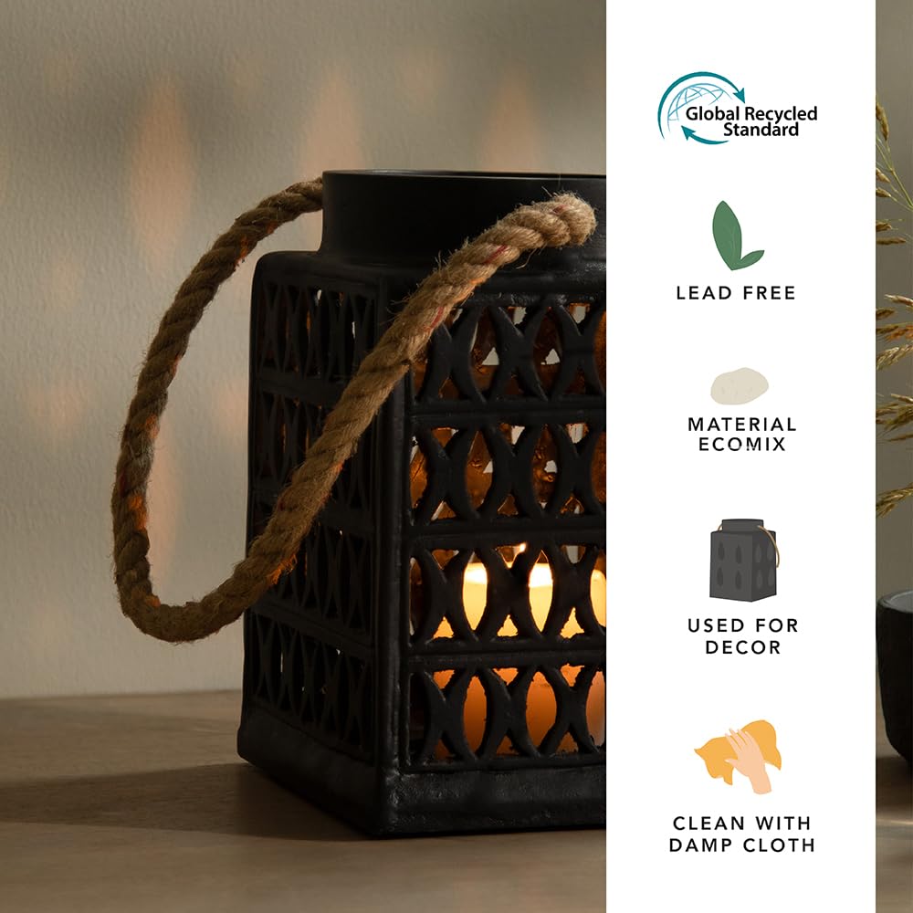 Ellementry Jharokha Ecomix Black Lantern | Candle Tealight Holder for Balcony and Garden | Hanging Lanterns for Home Decoration | Aesthetic Lalten Lamp for Vintage Christmas Decor and Corporate Gifts