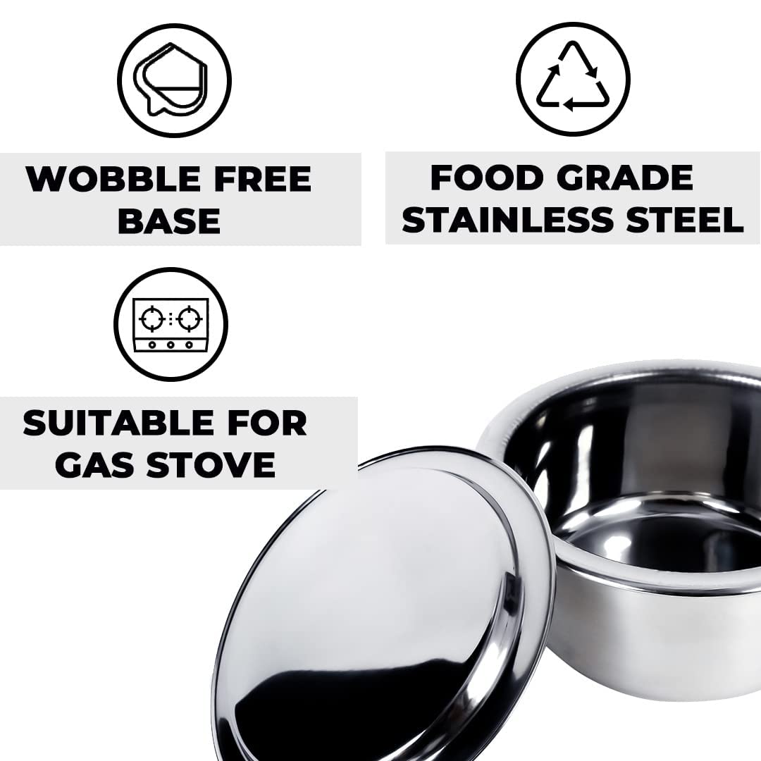 Kuber Industries Set of 5 Stainless Steel Tope Set (800ml, 1L, 1.4L, 1.9L and 2.4L) with Lids I Gas Stove and Induction Compatible I Triply Tope I Heavy Duty Gauge