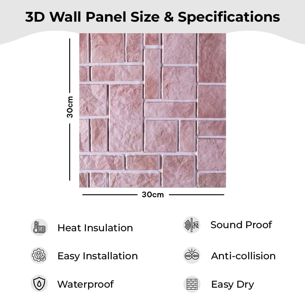 Homestic PVC 3D Wallpaper for Walls|Brick Pattern & Self Adhesive Peel Wall Stickers|Easy to Peel, Stick & Remove DIY Wallpaper|Suitable on All Walls|Pack of 2 Sheets,30 cm X 30 cm