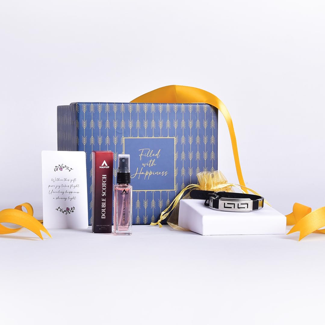 Combo: Gleevers Gift Set for Men | Includes Double Scotch Perfume (8 ml) & Leather Bracelet