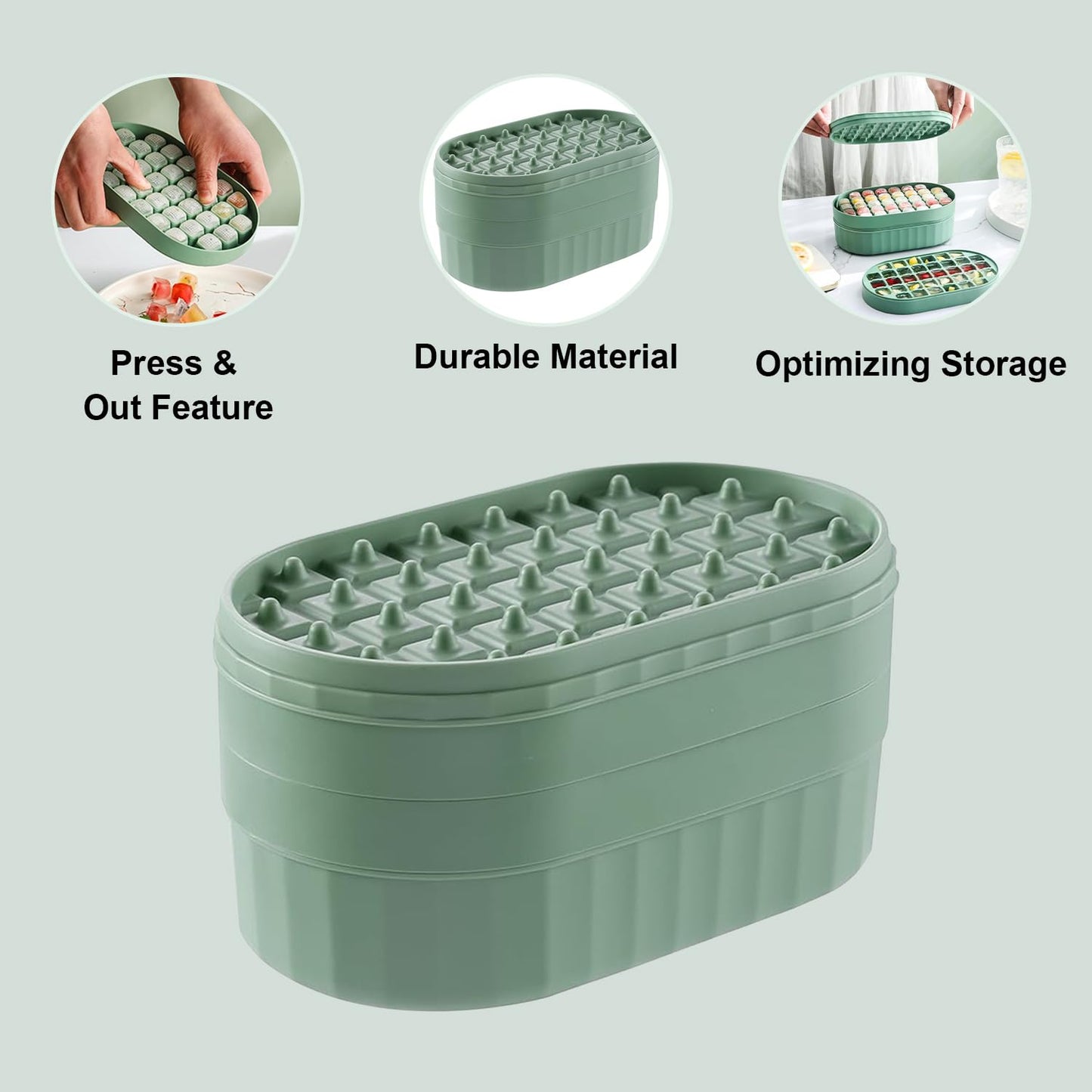 Pack of 6: 2 Layer Ice Cube Trays with Lid | Ice Scoop Included | 72 Ice Molds | BPA Free | Green