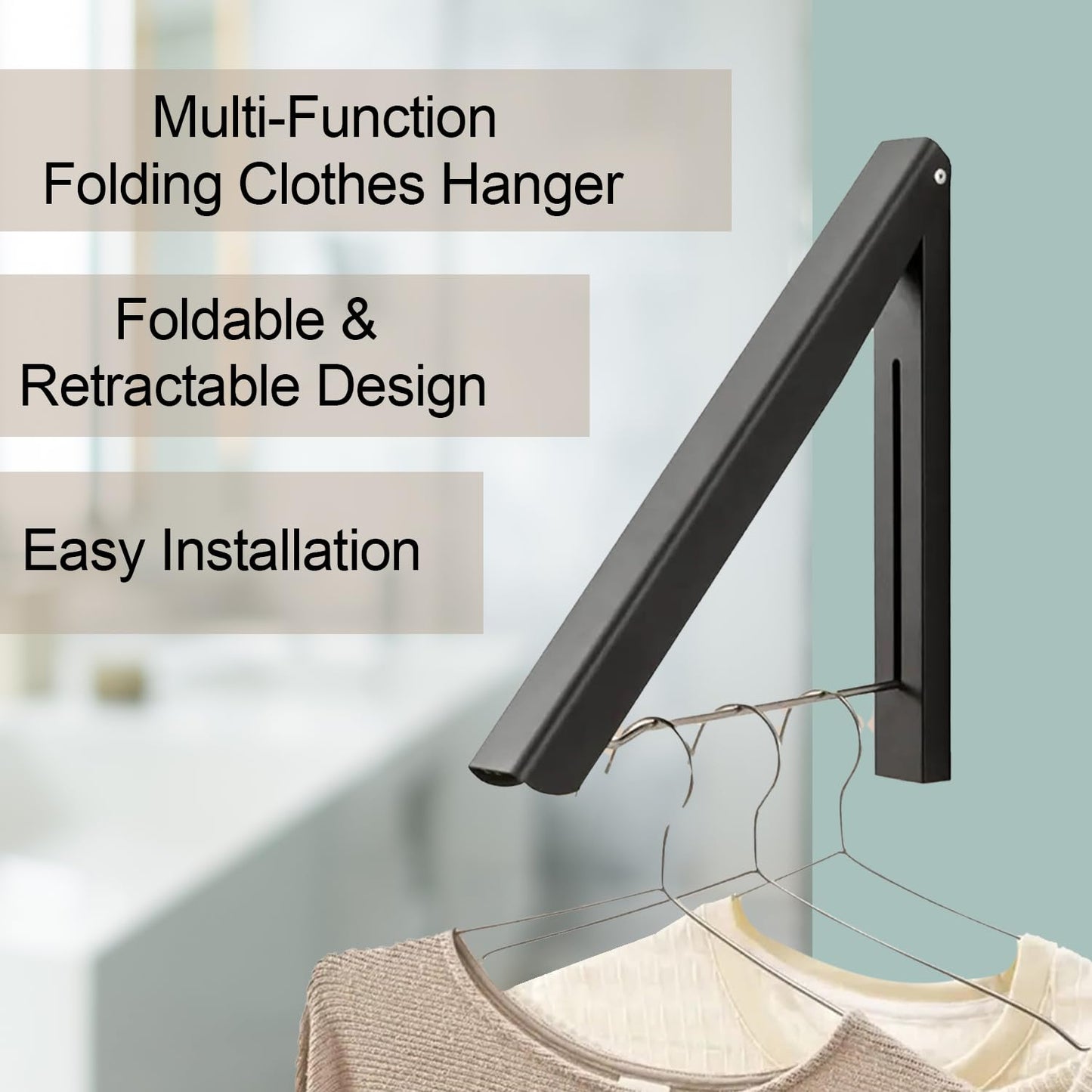 Combo: Wall Mounted Cloth Drying Rack - Space-Saving, Easy Installation | Drilling Kit Included | Black