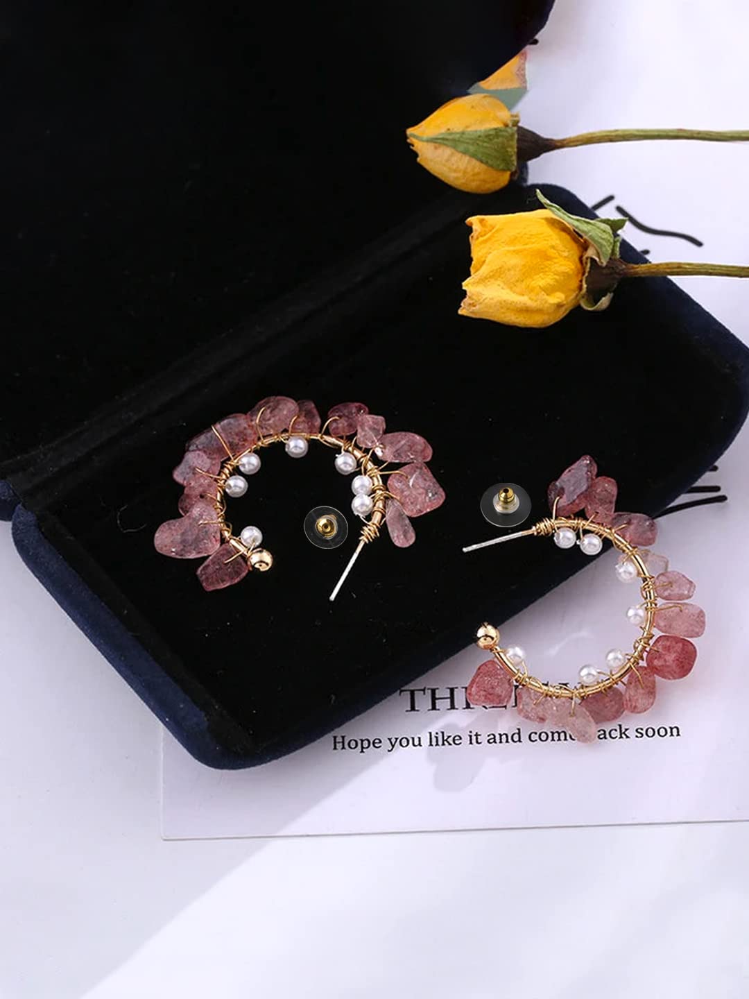 Yellow Chimes pink stone earrings - For casual outings