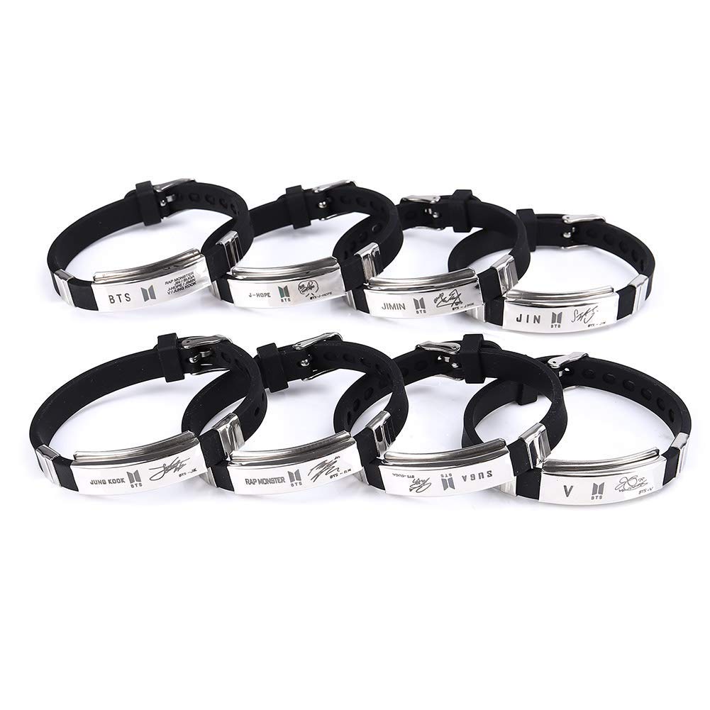 Men's BTS Bracelet - Silver Toned Jimin Signature Design | Leather & Stainless Steel | 22.5 cm