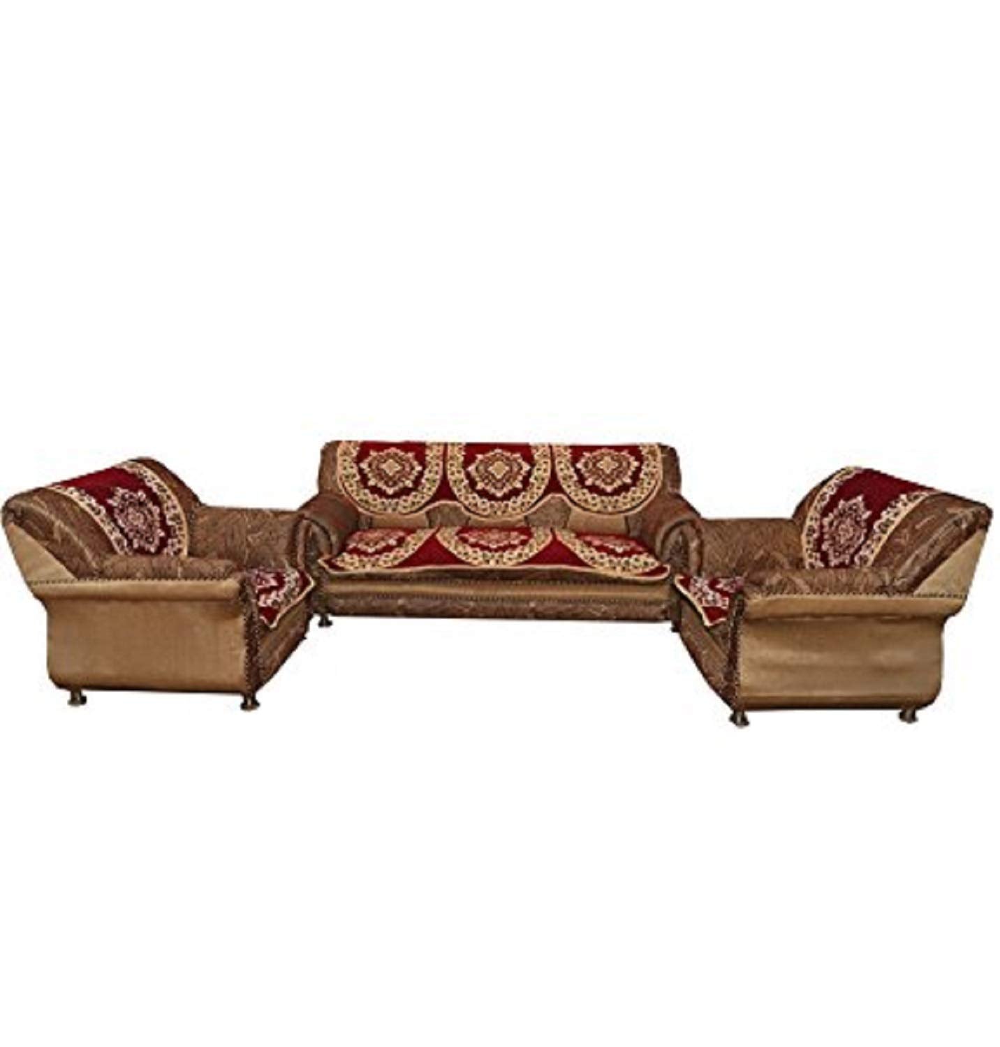 6 Piece Cotton Sofa Cover Set - Floral, Washable | Standard Size | Maroon | For Sofa & Chair