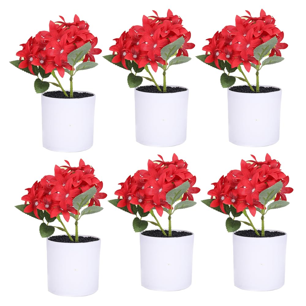 Combo: Artificial Indoor Plants with Natural Look | Includes Pots | Pack of 6 | Color: Red