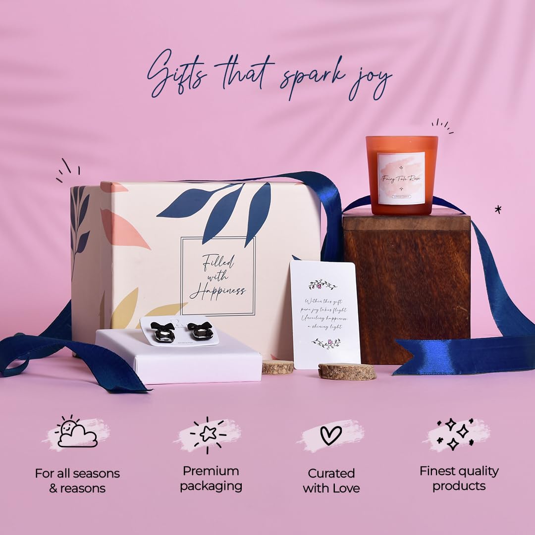 Combo: Gift Set for Women with Scented Candle & Bow Stud Earrings | 60 gm | Fairy Tale Rose | All Season