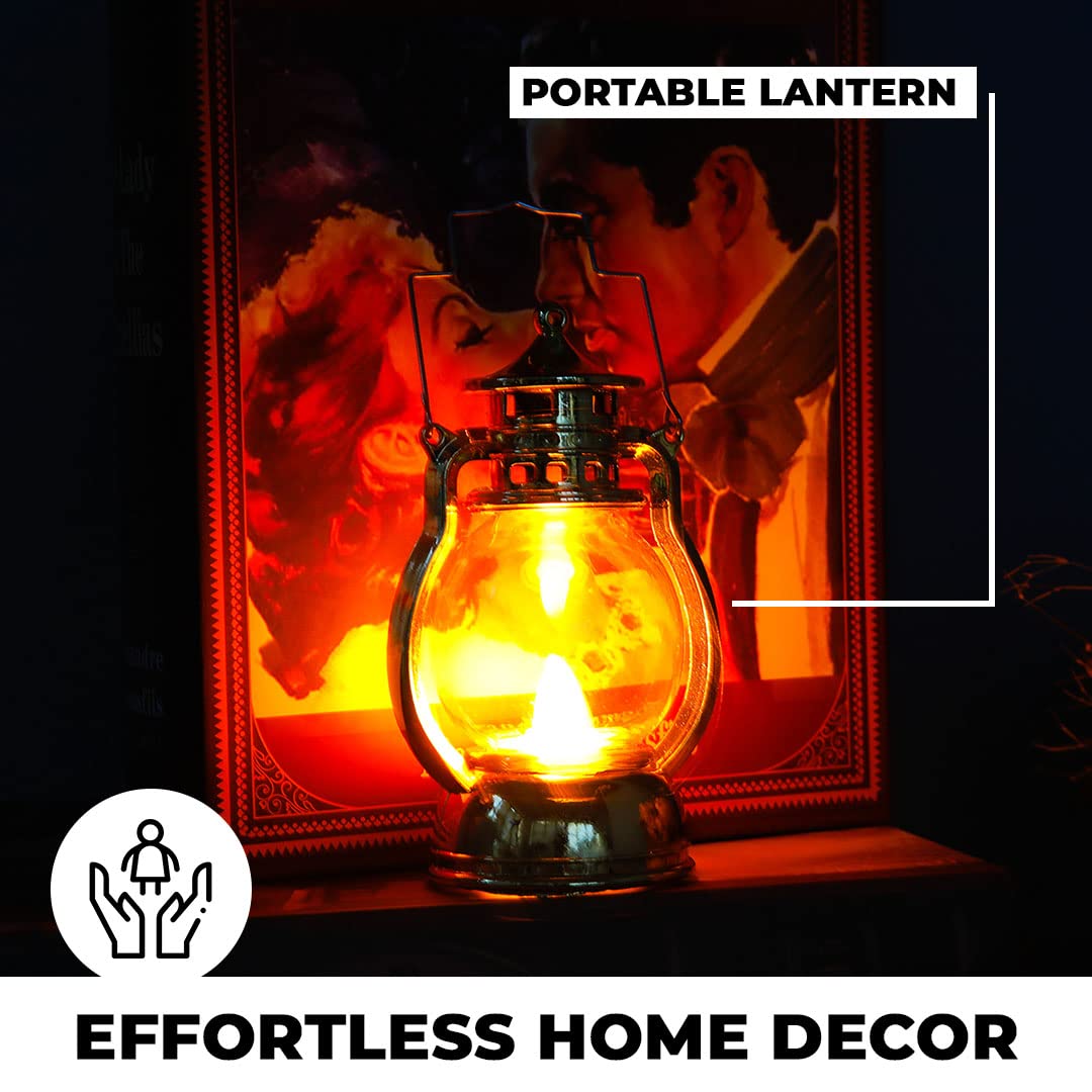 LED Lantern Lamp - Battery Operated, Flameless Yellow Light | Decorative for Diwali & Parties | Gold | 12.5 cm