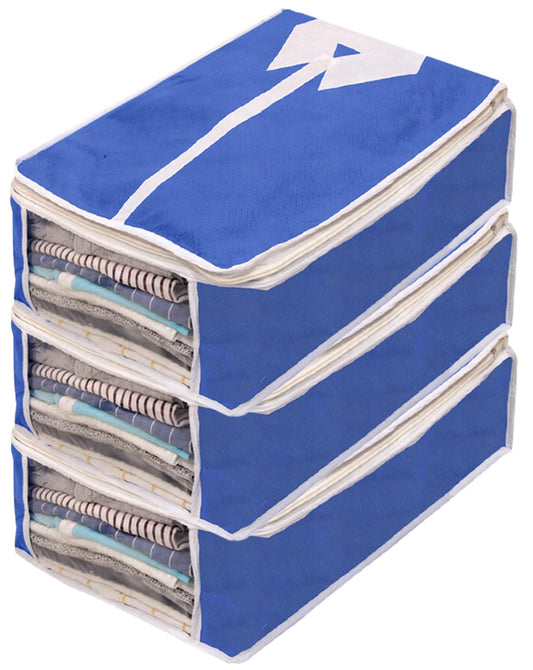 Kuber Industries Shirts & Clothing Organizer With Clear Window- Pack of 3 (Blue)-HS43KUBMART26159