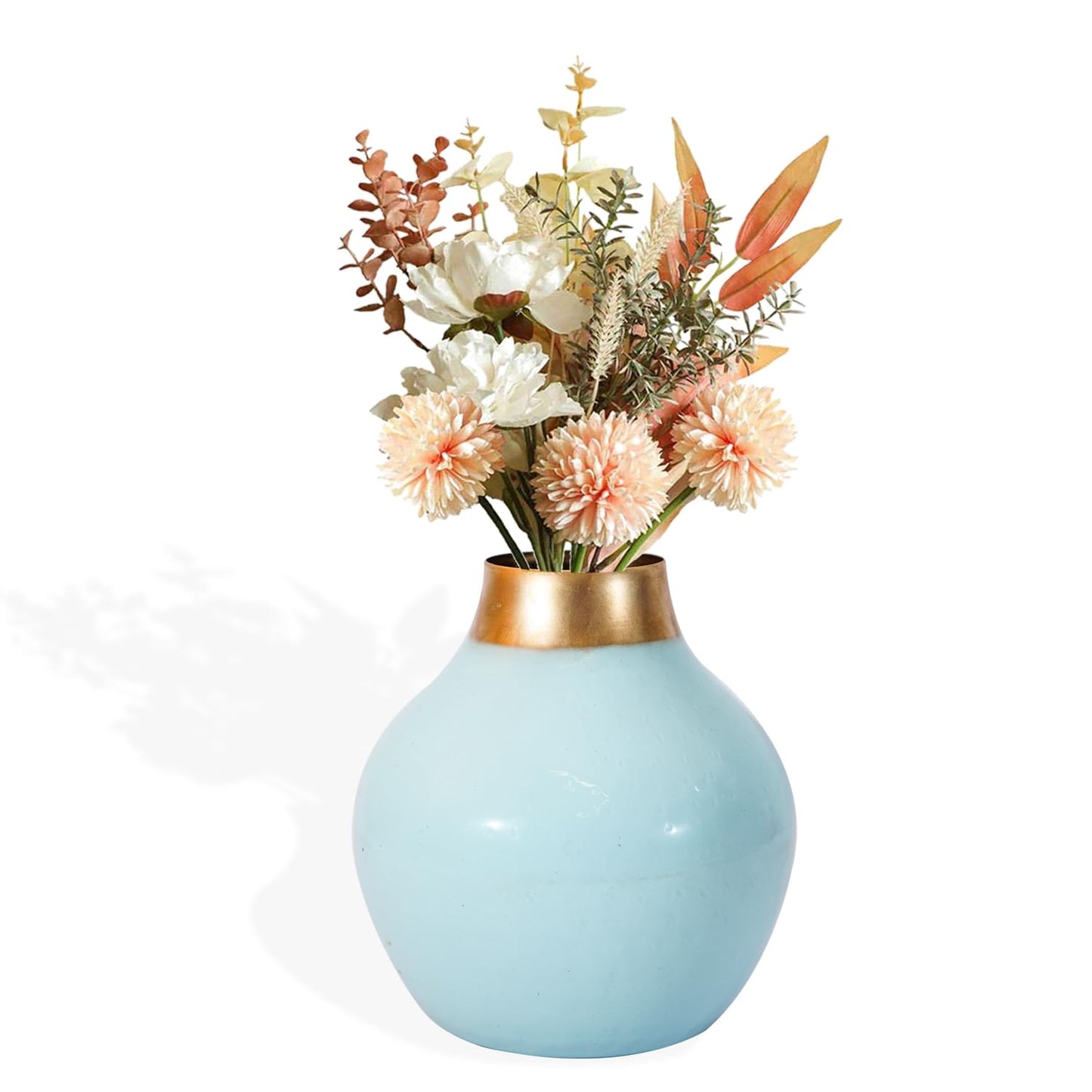 Ekhasa Unbreakable Metallic Blue Flower Vase for Home Decor | Aesthetic Flower Vase Gift for Wedding, Housewarming, Parties, Gatherings | Decorative Metal Vase for Living Room, Dining Table, Office