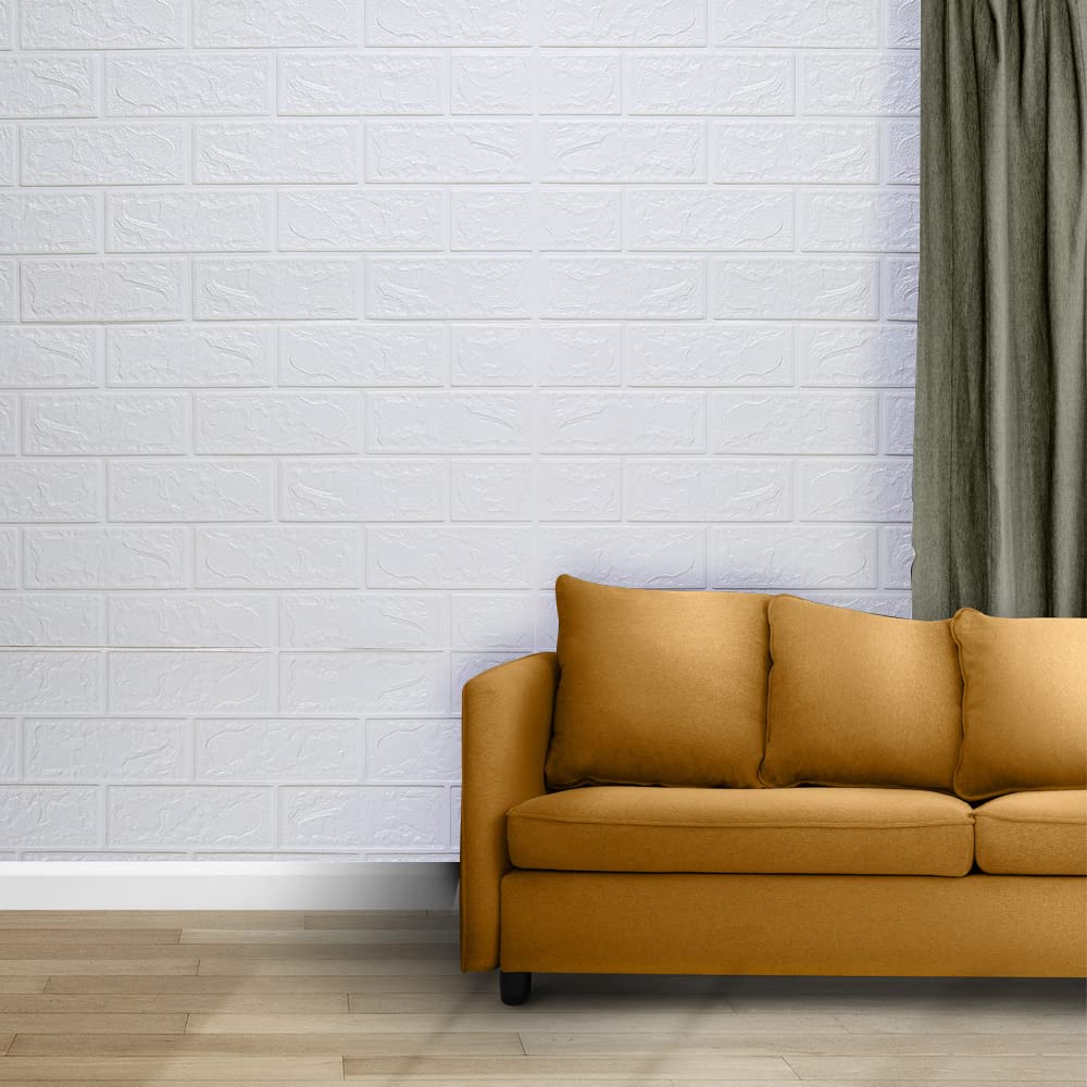 Pack of 2: 3D Foam Brick Pattern Wallpaper | Easy Peel, Stick & Remove | 70cm x 77cm | White