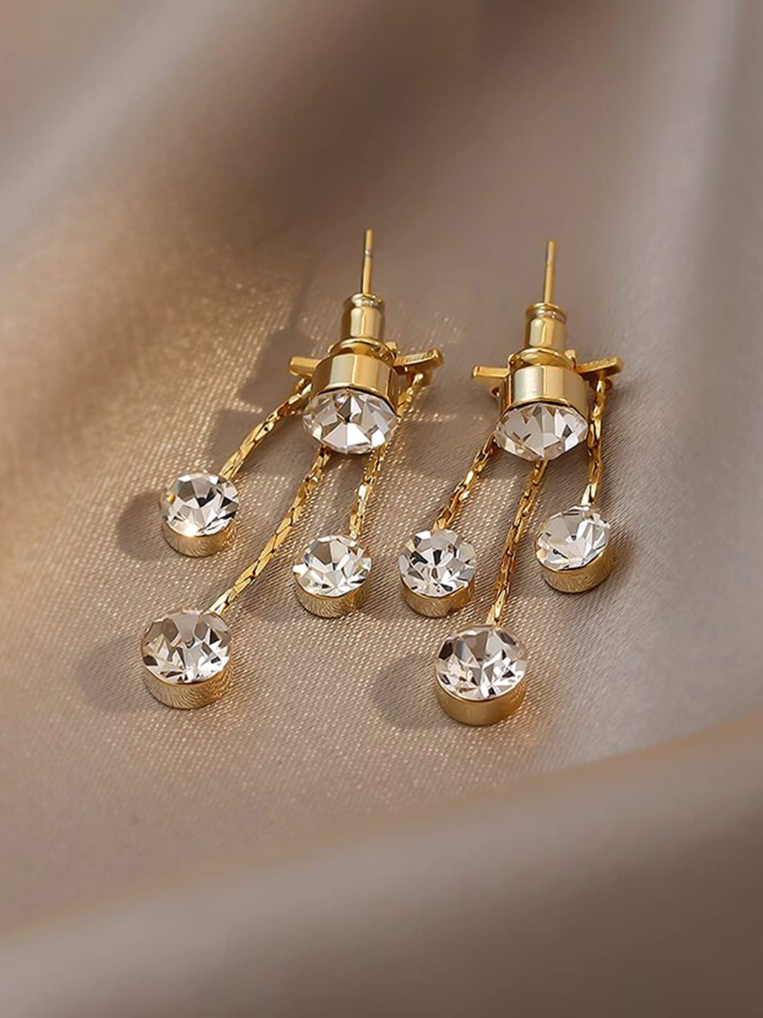 Yellow Chimes crystal studded earrings - festive wear