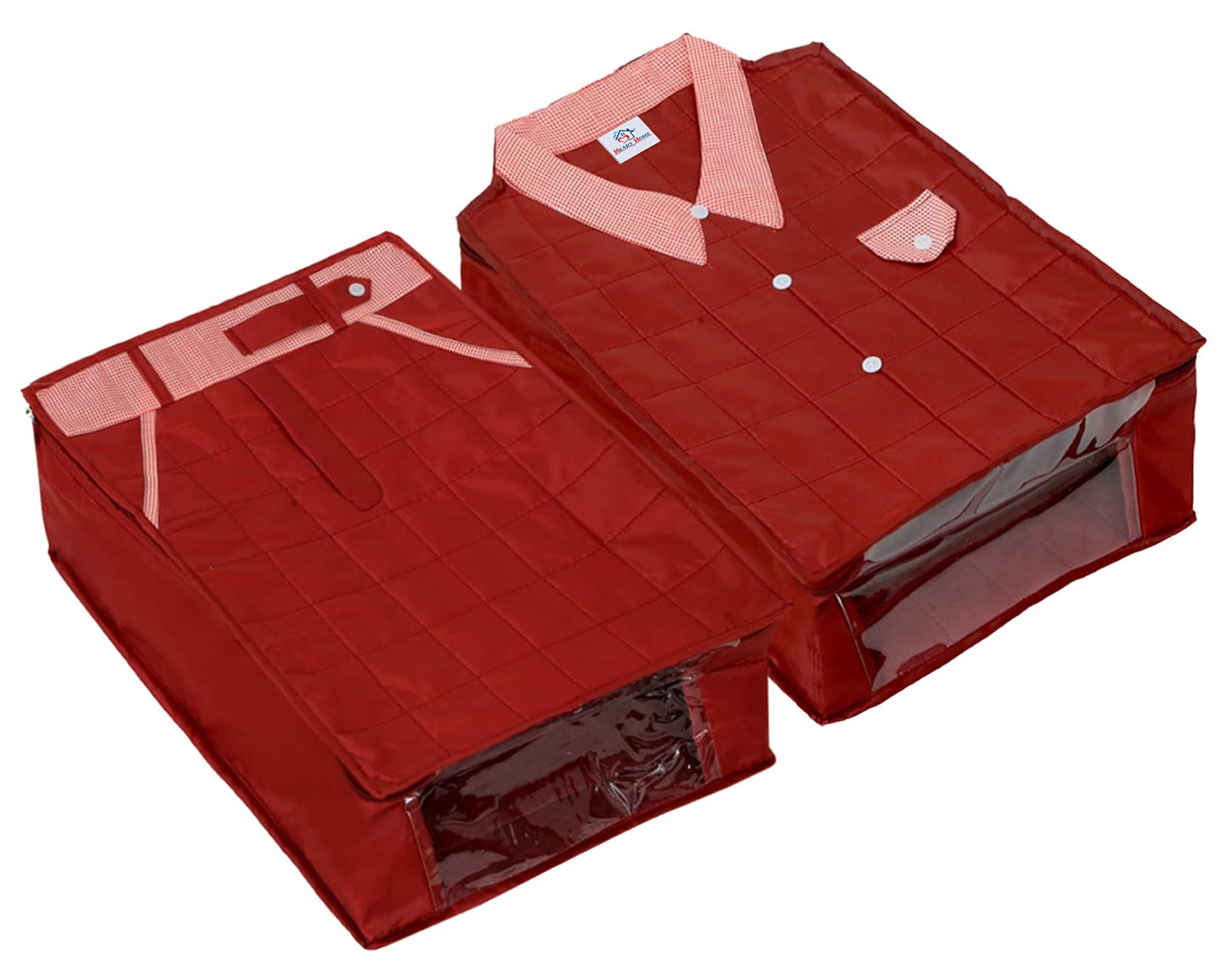 Pack of 2: Heart Shirt & Trouser Cover Set - Maroon with Transparent Window & Zipper Closure