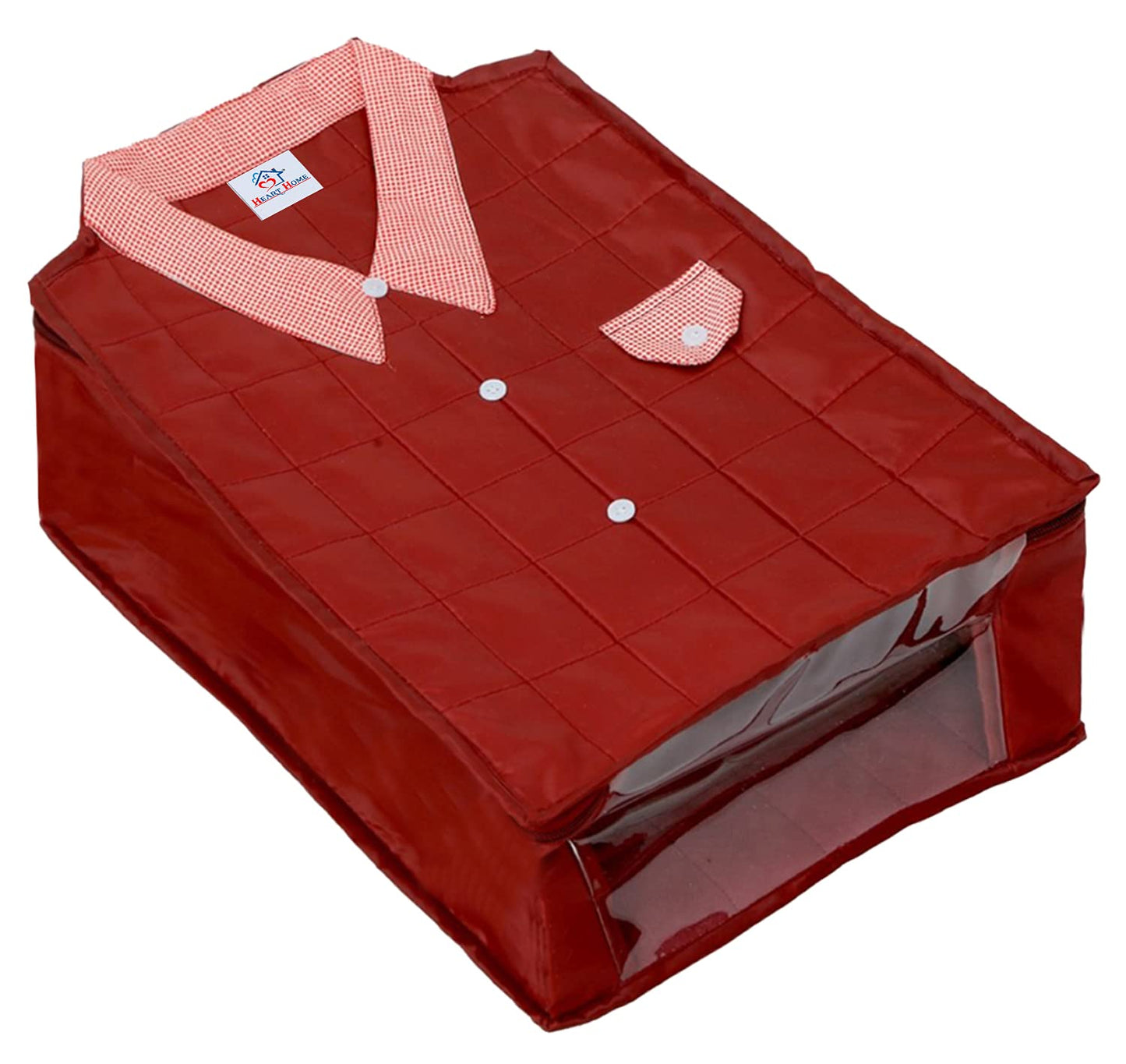 Pack of 2: Heart Shirt & Trouser Cover Set - Maroon with Transparent Window & Zipper Closure