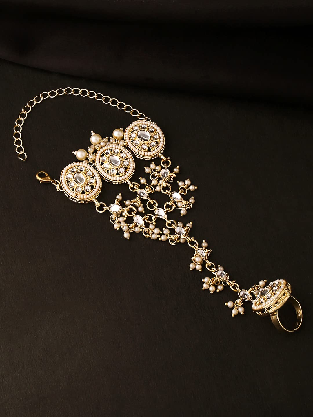 Yellow Chimes Haath Phool - Elegant wrist accessory for parties