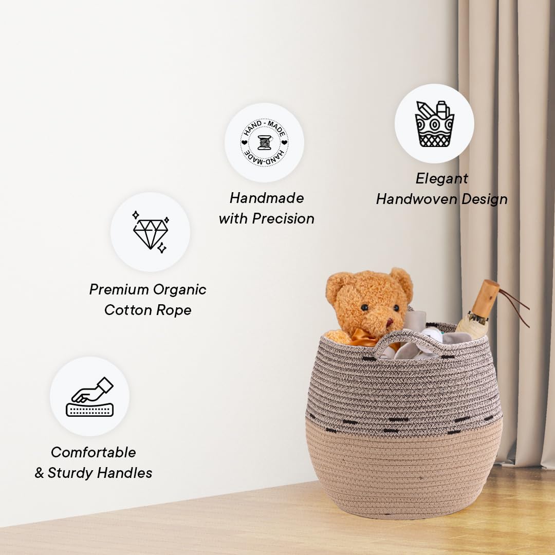 Cotton Woven Storage Basket - Sturdy Organizer for Toys & More | 22L | Beige | Round Design for Living Room