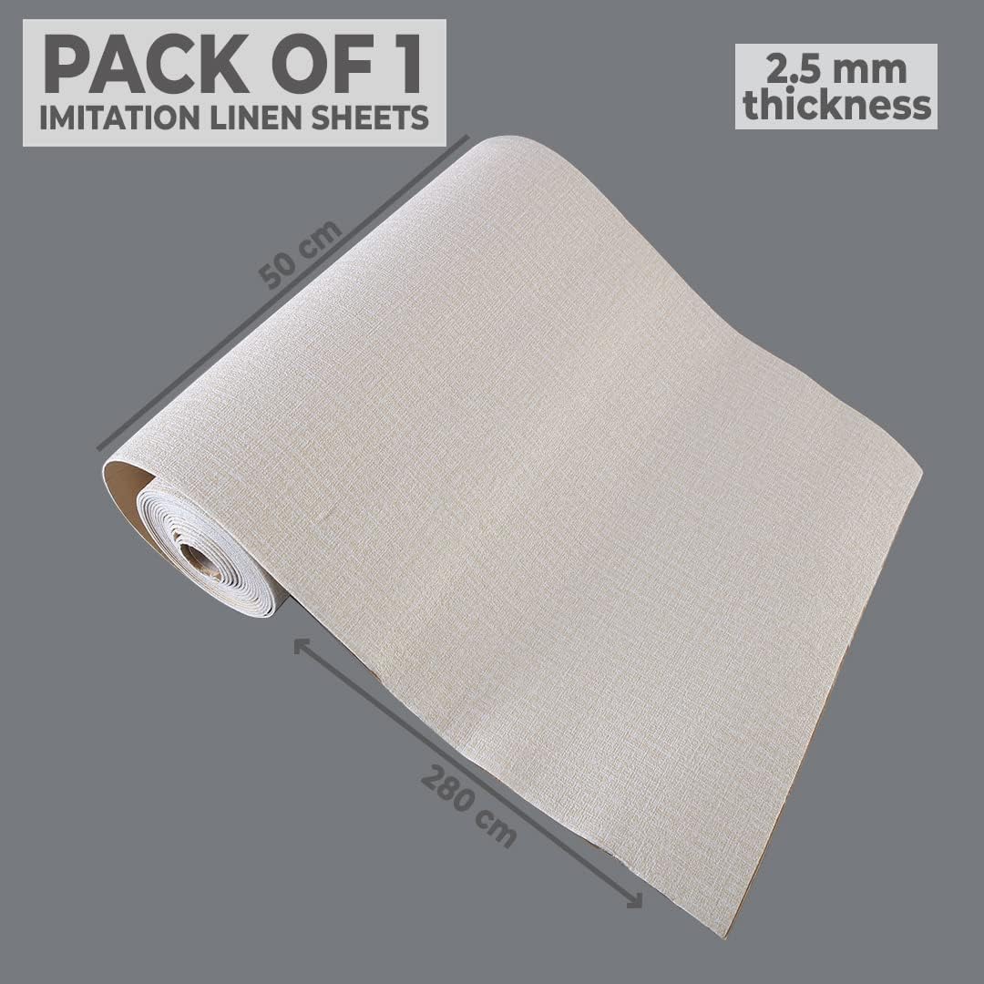 Combo: Imitation Linen Wallpaper - Textured, Self-Adhesive & Easy to Remove | Pack of 3 Rolls | 50cm x 280cm | Beige