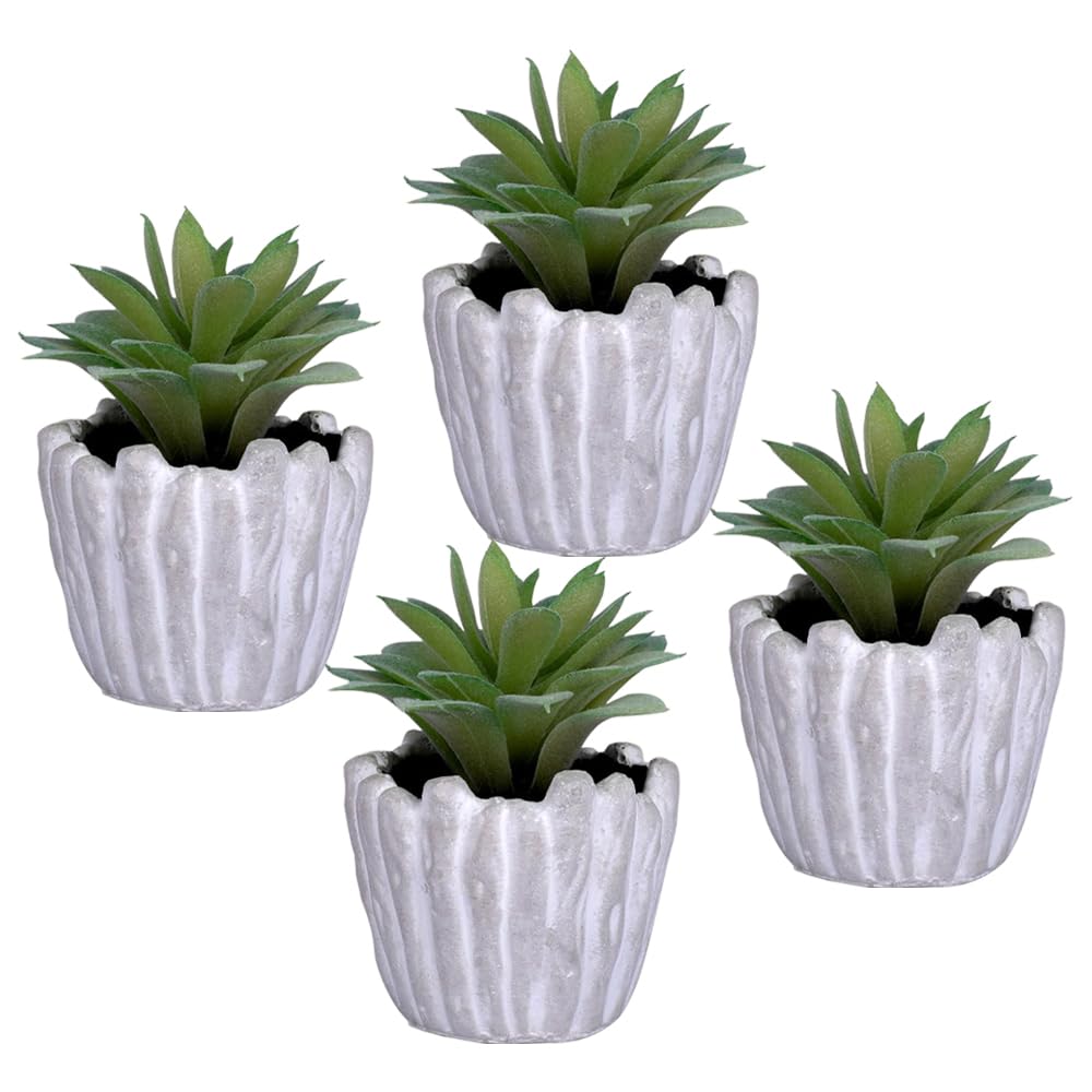 Pack of 4: Artificial Indoor Plants for Home Décor | Natural Looking Fake Plants with Pot | Green