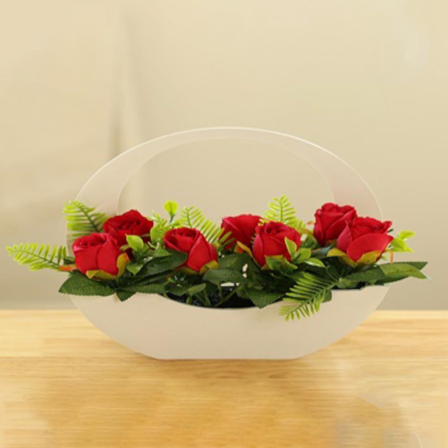 Combo: Rose Flower Vase Pot with Artificial Flowers | For Living Room, Bedroom & Office Decor | Multicolored