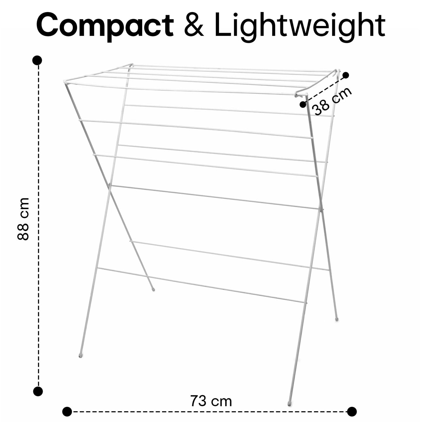 Anko 12 Rail Cloth Stand | Compact Laundry Cloth Drying Stand with Portable Dry Pulley System | Airer with Steel Rod for Cloth Hanging | Foldable Space-Saving Rack with 8.5m usable Length | White