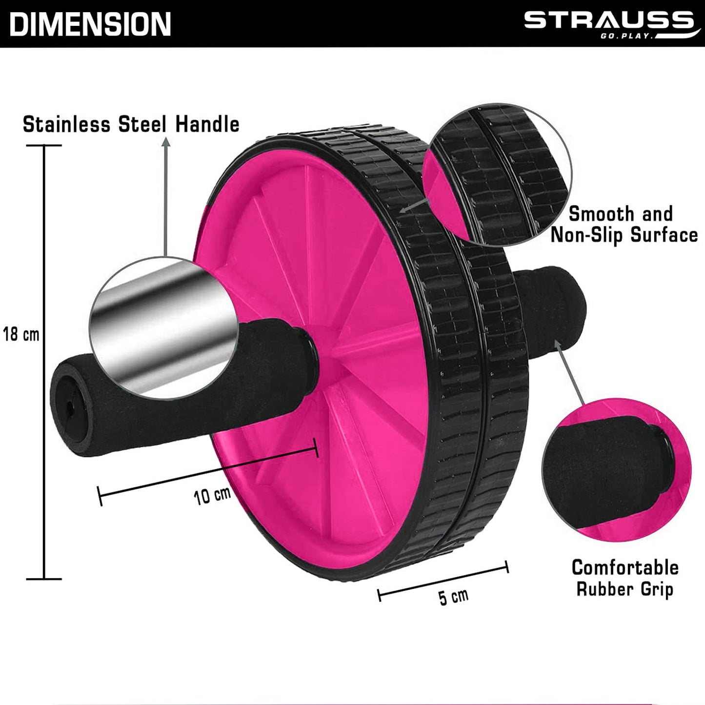 Strauss Double Wheel Ab Roller - Non-Slip Foam Handles