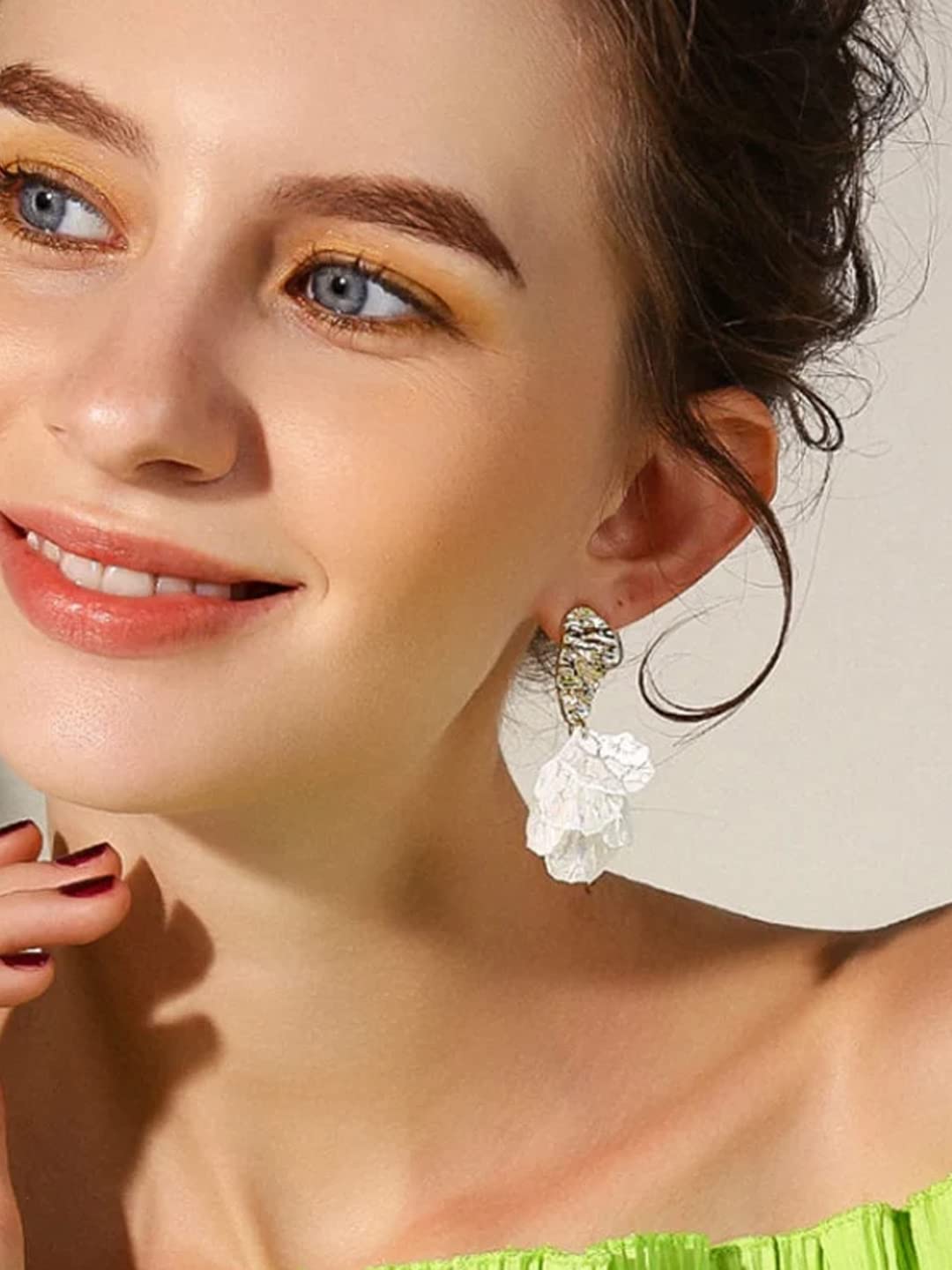 Yellow Chimes Floral Pearl Drop Earrings - Casual Outfit