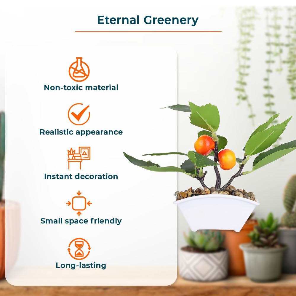 Pack of 6: Artificial Indoor Plants - Natural Looking | Includes Pots | Perfect for Home Décor | Orange