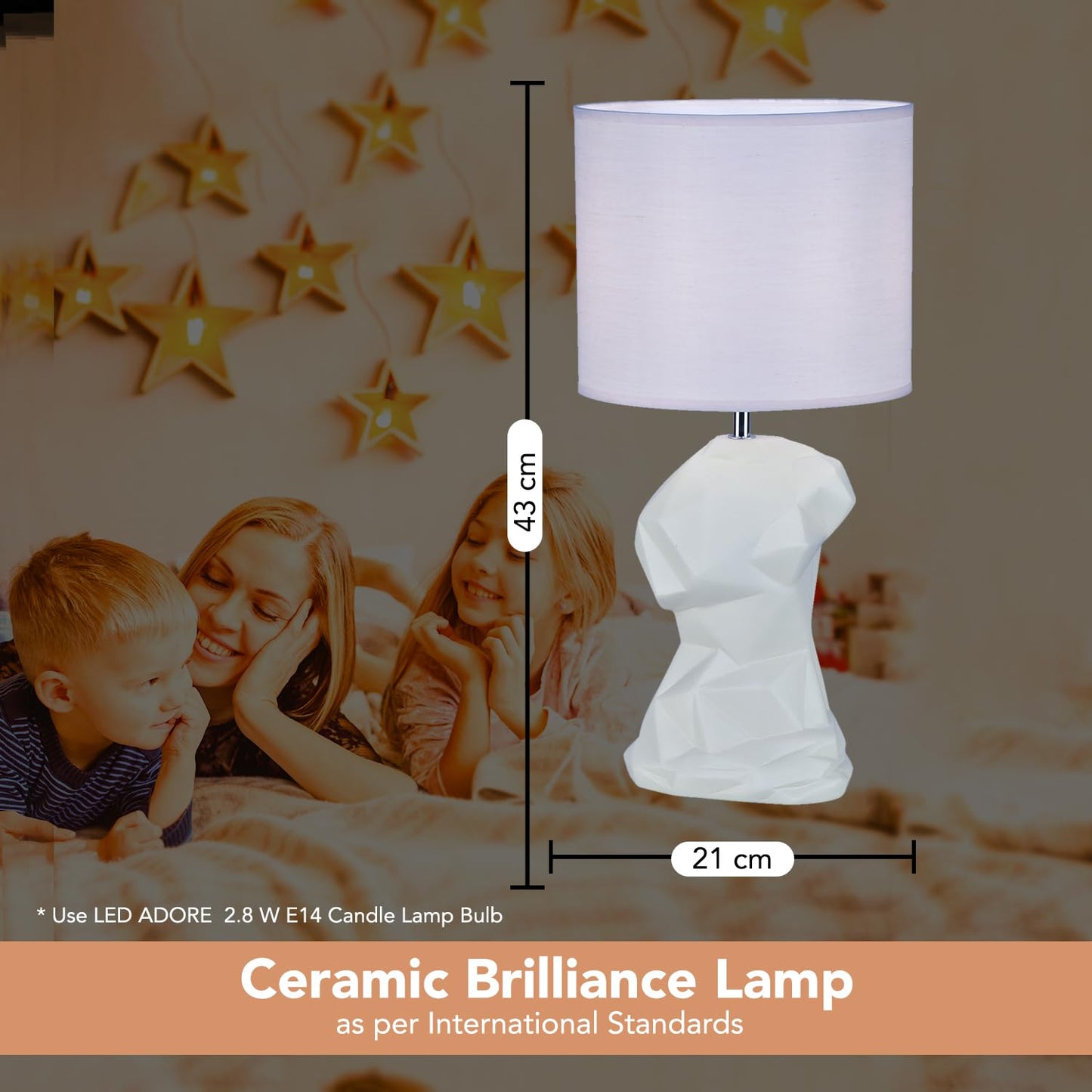 Ekhasa Ceramic Side Table Lamp for Bedroom | Bedside Night Lamps | Decorative Aesthetic Table Lamp for Living Room & Home Decoration | Cute Small Beautiful Bed Side Reading Light Lamp for Room