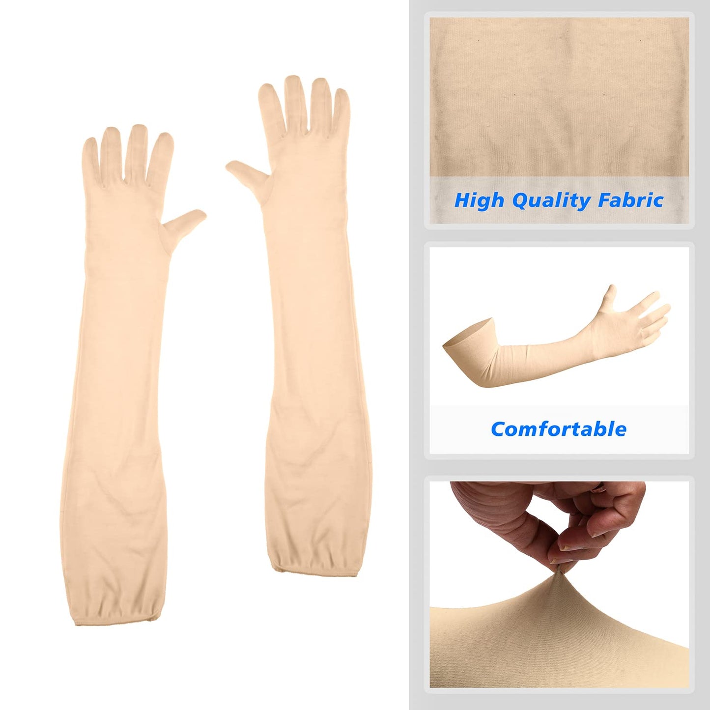 Pack of 2: Full Arm Cotton Sleeves Gloves - UV & Dust Protection | Summer Use | Unisex | Cream